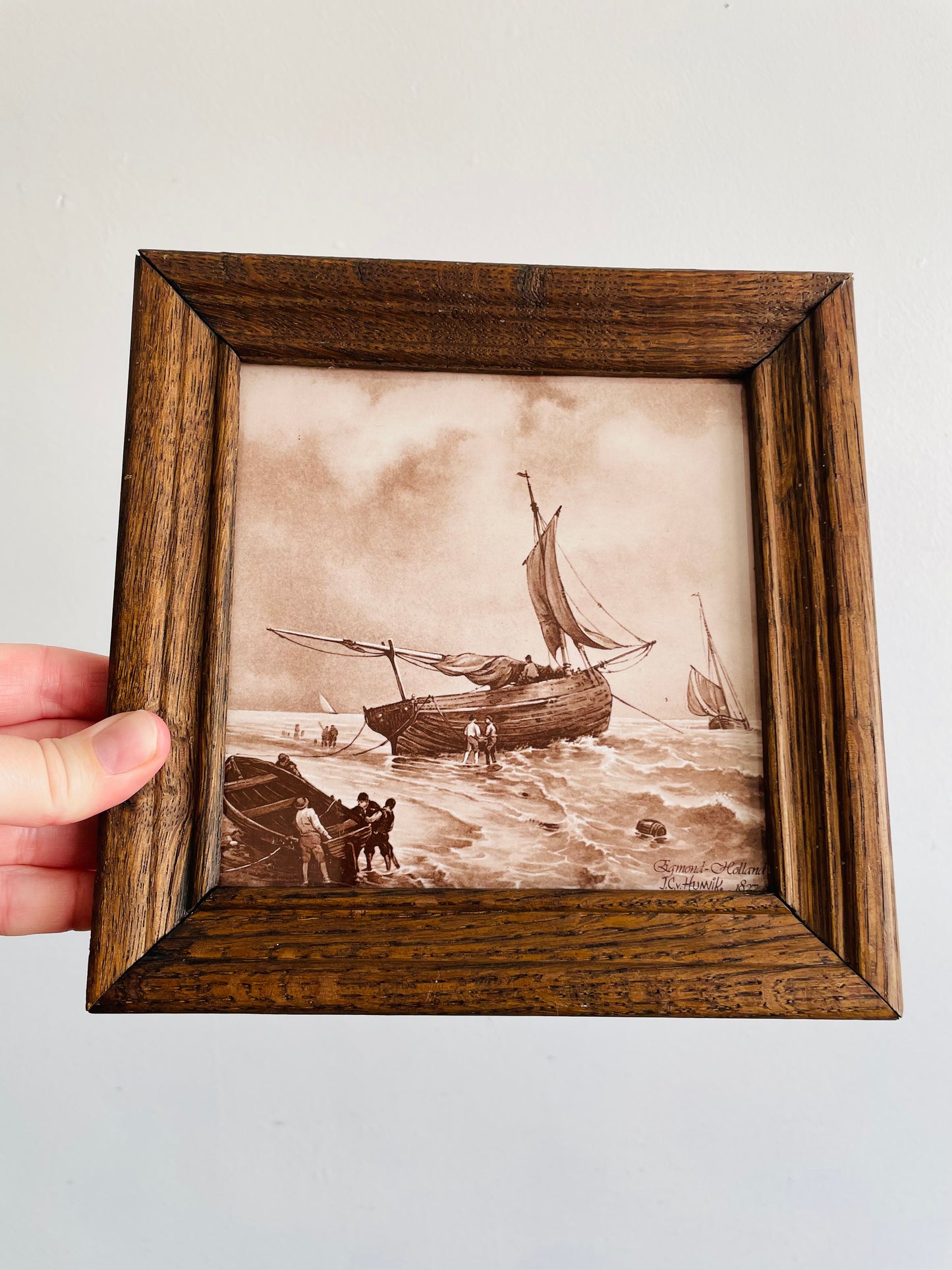 Framed Mosa Tile with Sepia Toned Ship Scene - Made in Holland