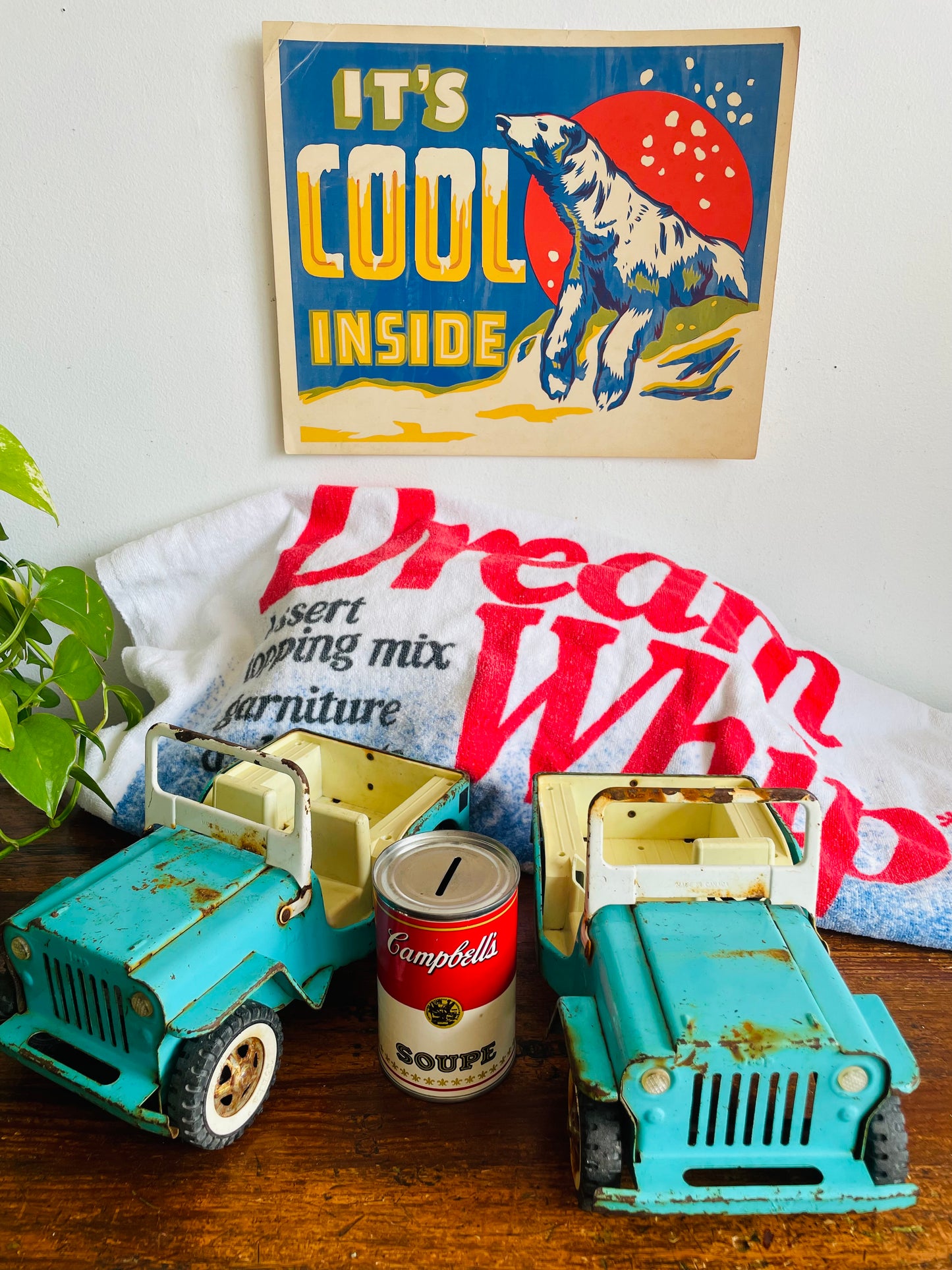 Vintage 1962 Tonka Jeep Dispatcher #200 Turquoise Metal Car - Made in Canada - One Seat Broken