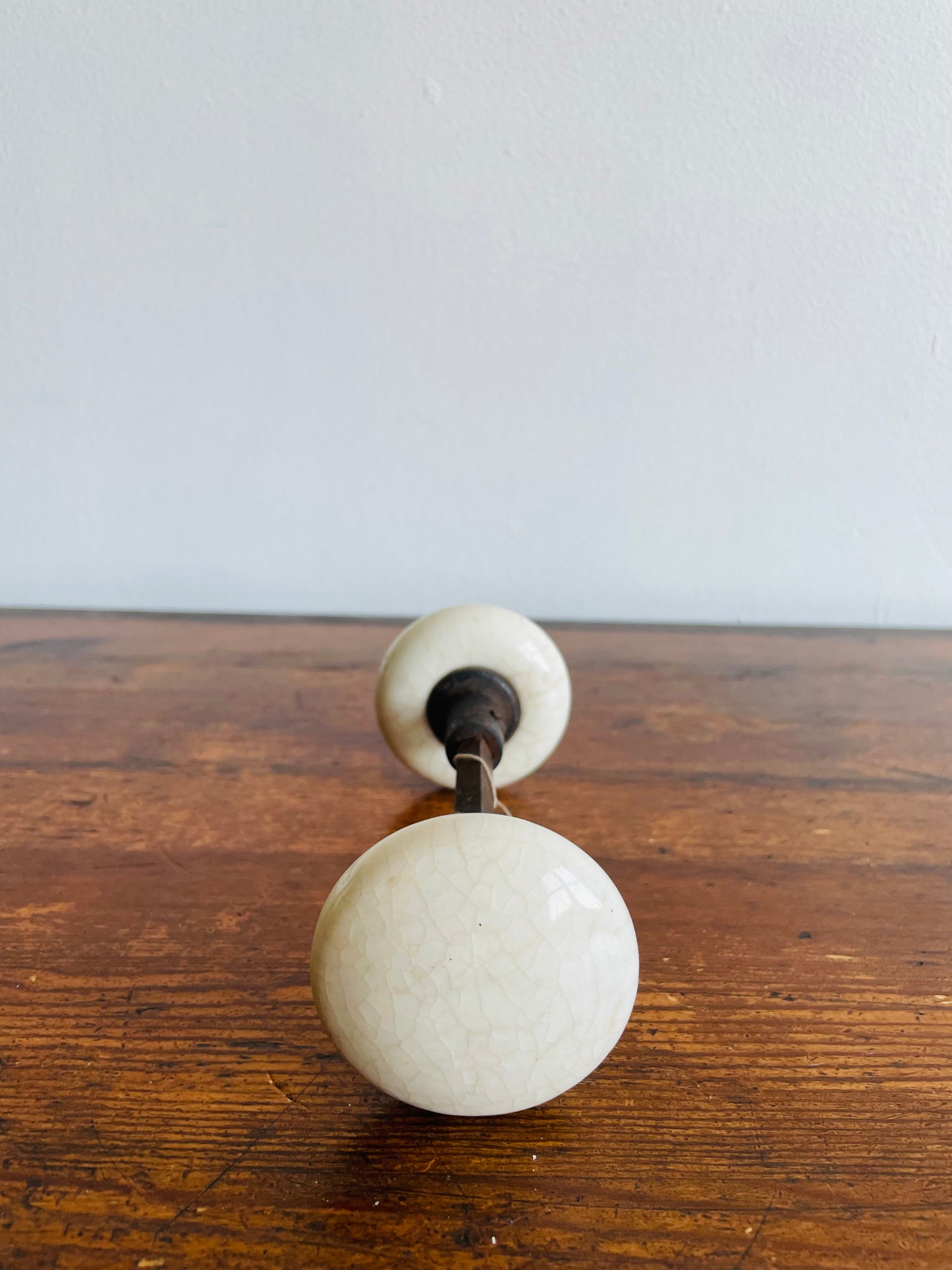 White Porcelain Door Knob Set with Connecting Spindle Shaft #3