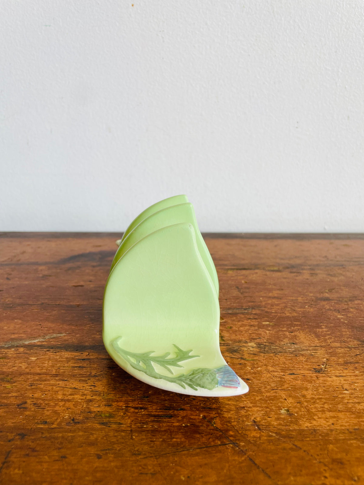 Vintage 1940s Pastel Green Royal Winton Grimwades 2-Slice Toast Rack Holder with Scottish Thistle Flower Design - Made in England - Also Great for Holding Photos, Mail, Postcards, Etc.