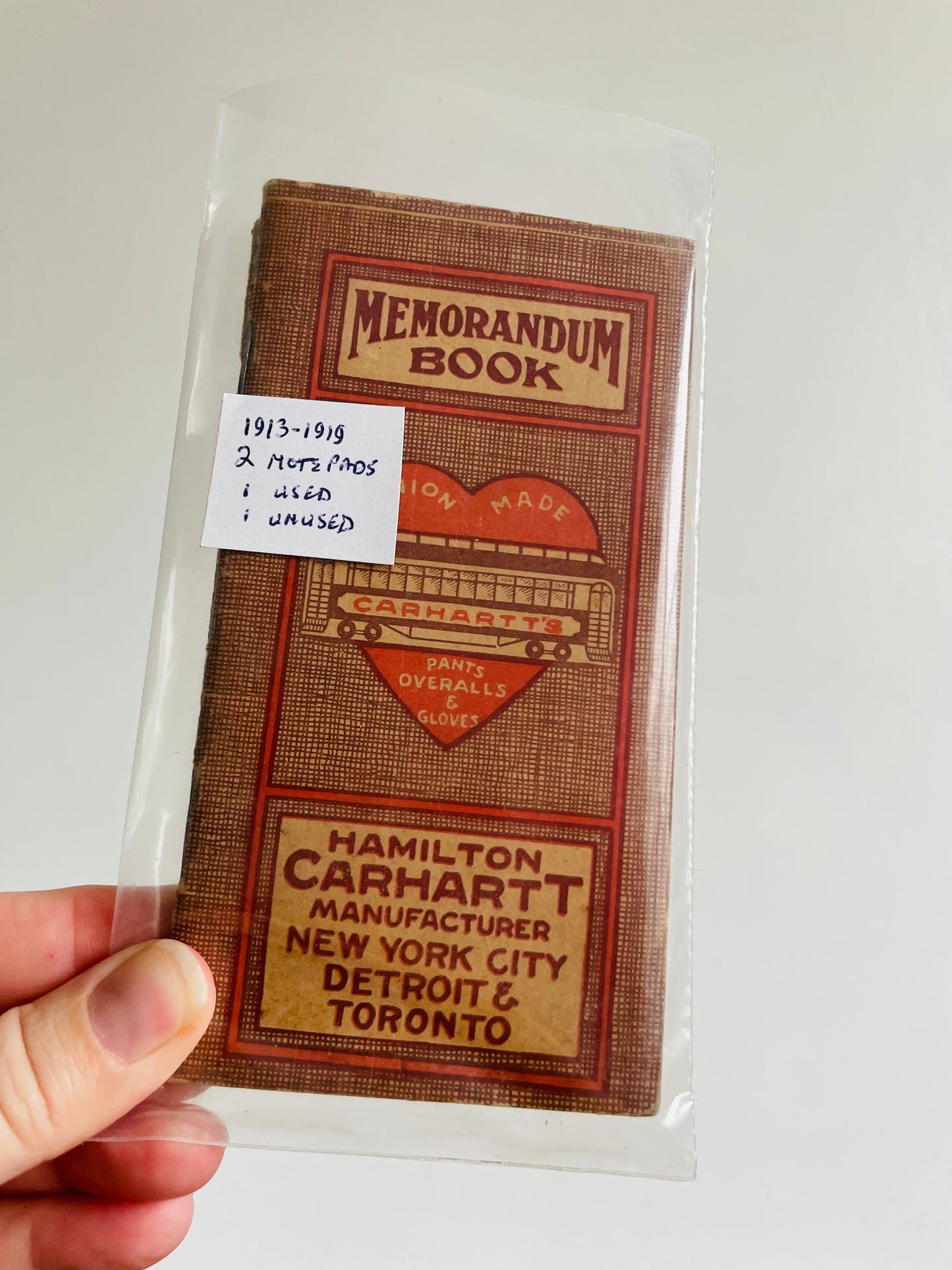 1913 Hamilton Carhartt Manufacturer Memorandum Notepad Bundle - Set of 2 Books - One Has Some Writing / One Is Blank