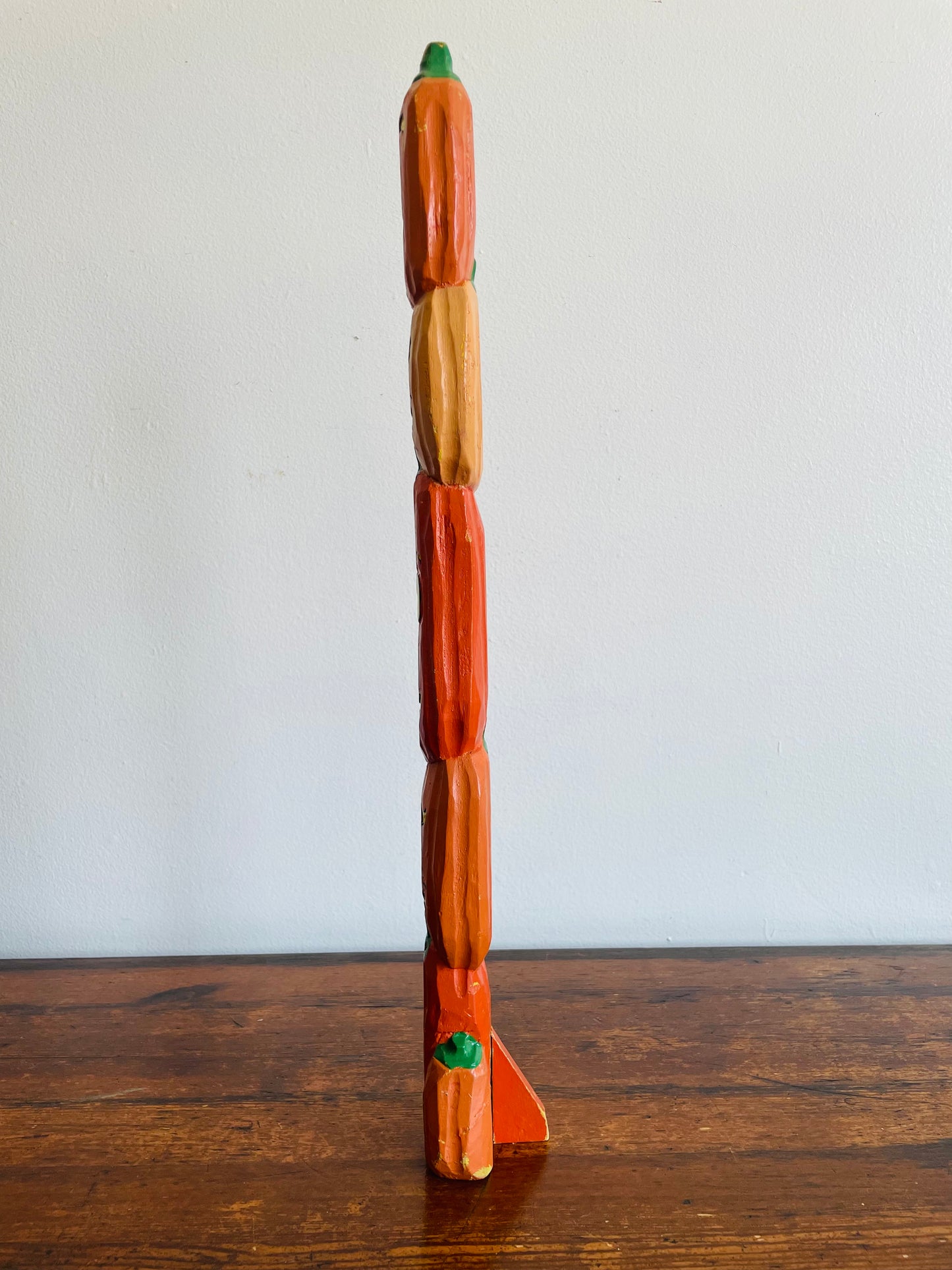 Carved Wooden Totem Pole of Pumpkin Jack-o'-Lanterns