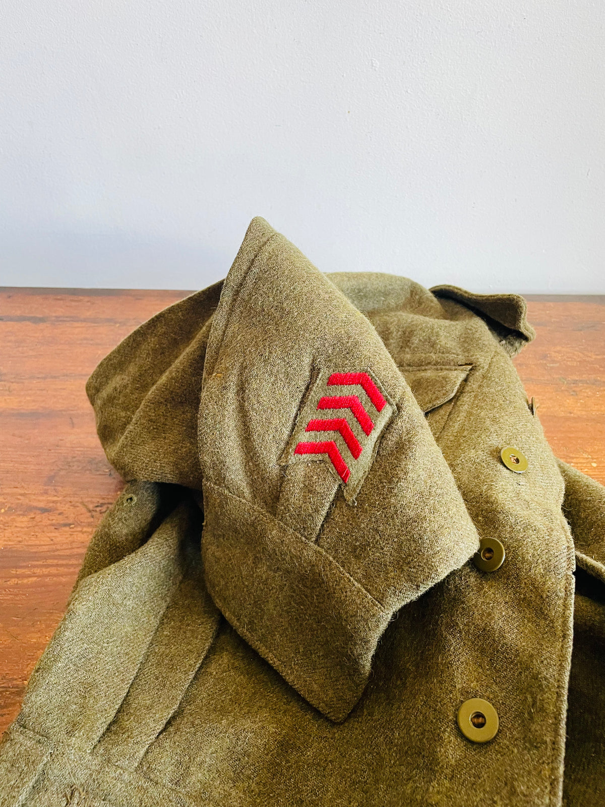 Vintage WW2 1943 Battle Dress Blouse Serge Wool Shirt - Size 6 - 8 LAA RCA - 8th Light Anti-Aircraft Regiment - Royal Canadian Artillery - Made by Hyde Park Clothes Limited Montreal