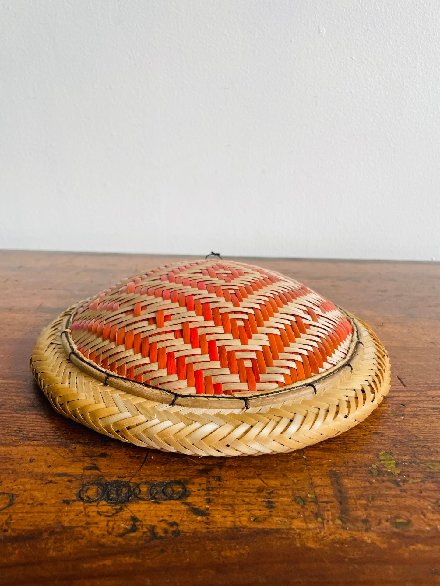 Woven Basket Bowl or Wall Hanging with Orange Design