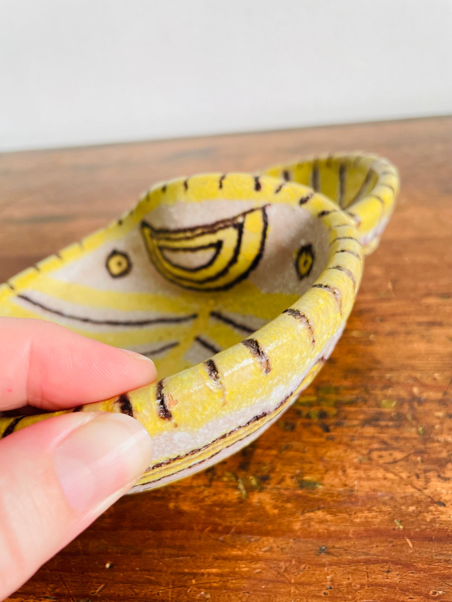 Vintage Mid-Century 1950s Guido Gambone (1909-1969) Ceramic Pottery Divided Bowl Double Dish - La Terrena, Florence - Made in Italy - Donkey Mark - Signed - Modern Abstract Style