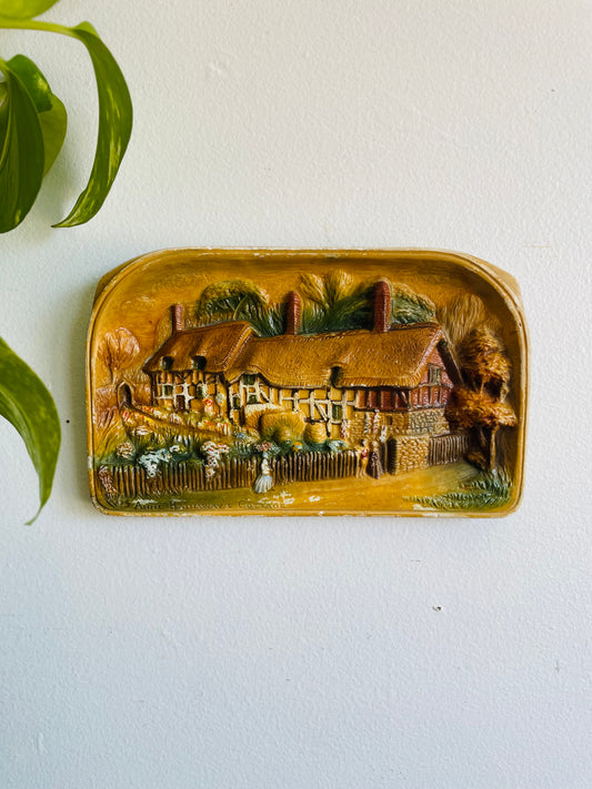 Anne Hathaway's Cottage Hand Painted Chalkware Wall Plaque - W. H. Bossons Limited - Made in England