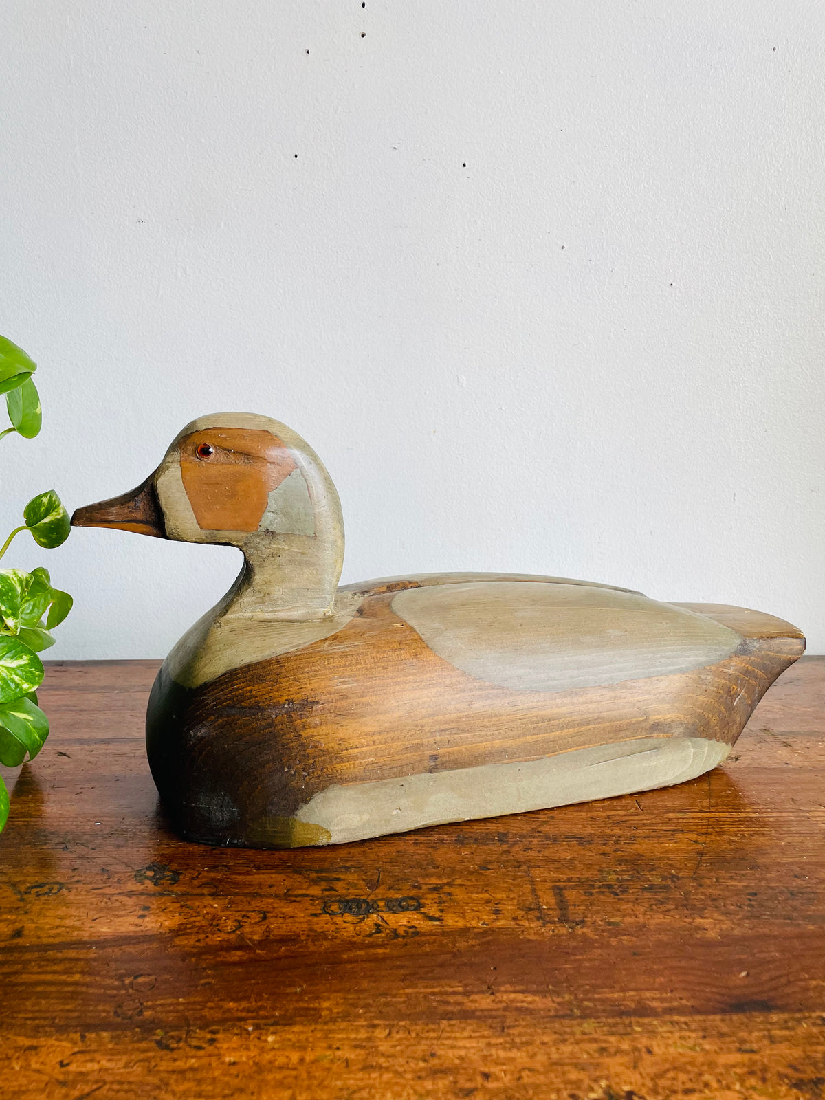 Vintage 1983 Hand-Carved & Painted Wood Duck Decoy Statue - Signed Ron Finbow