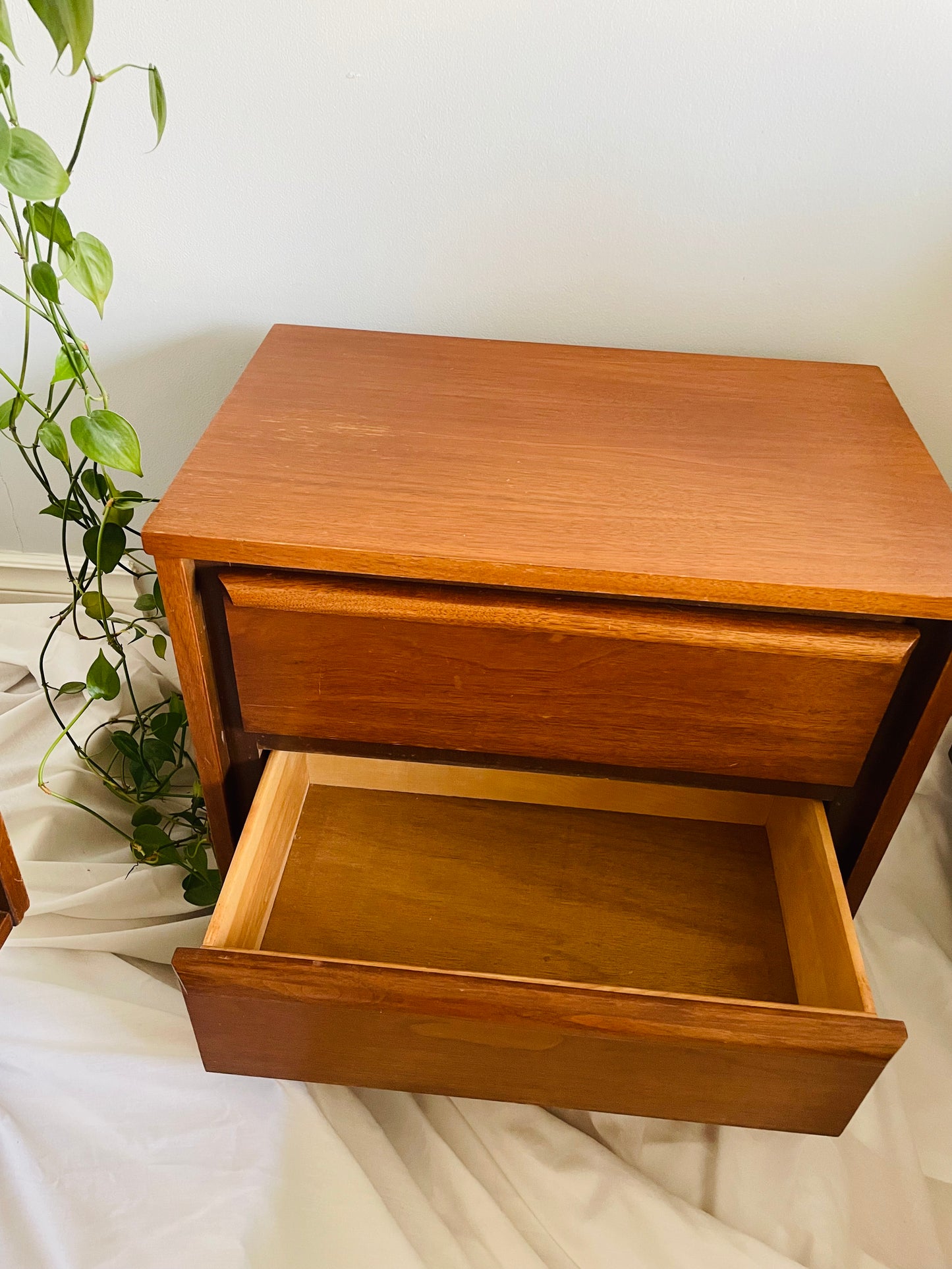 Mid-Century Modern Walnut Wood Nightstand Tables - Set of 2 - Stamped September 1966 - PICK-UP ONLY