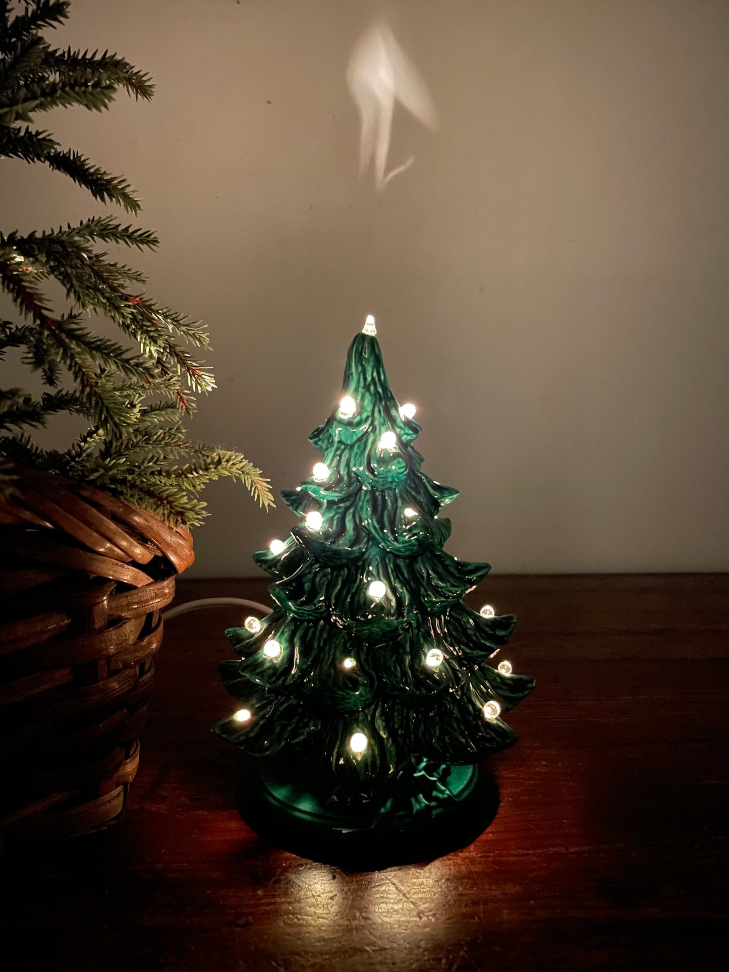 Miniature Green Ceramic Light Up Christmas Tree with Clear Bulbs (2005)