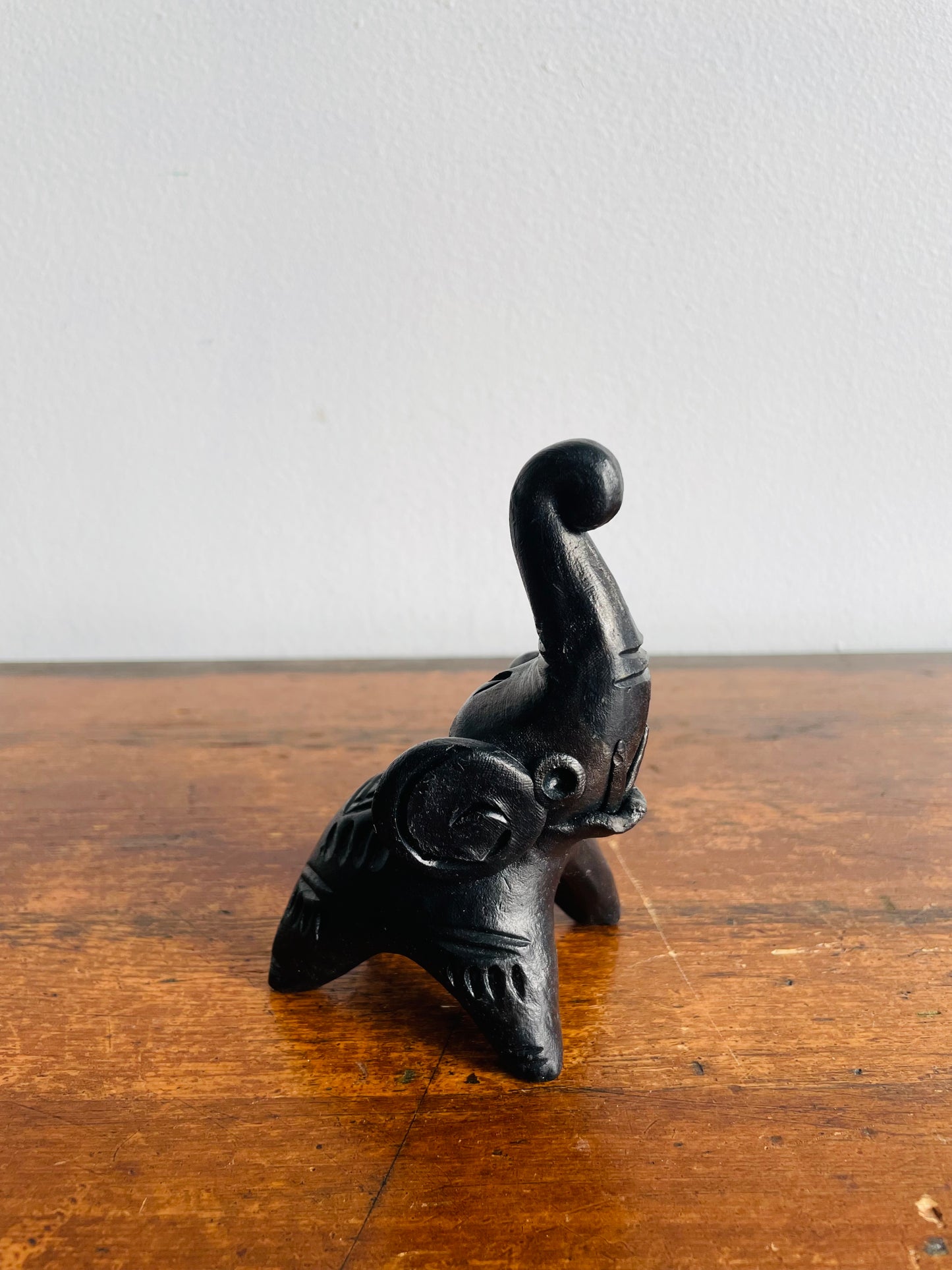 Black Clay Pottery Carved Elephant Figurine