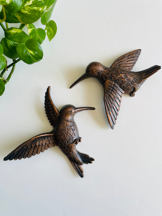 Vintage Dart Industries Wall Hanging Copper Toned Hummingbirds - Set of 2 Birds