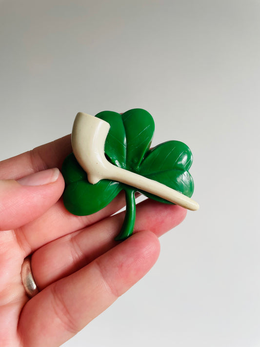 St. Patrick's Day Holiday Pin - Shamrock with Pipe