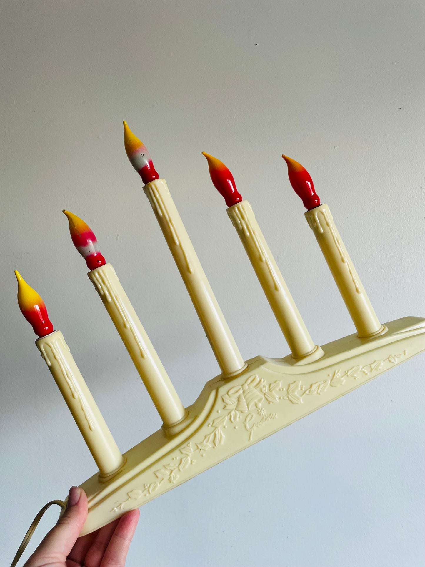 Christmas Window Candolier Electric Five Branch Candle with Red Flames