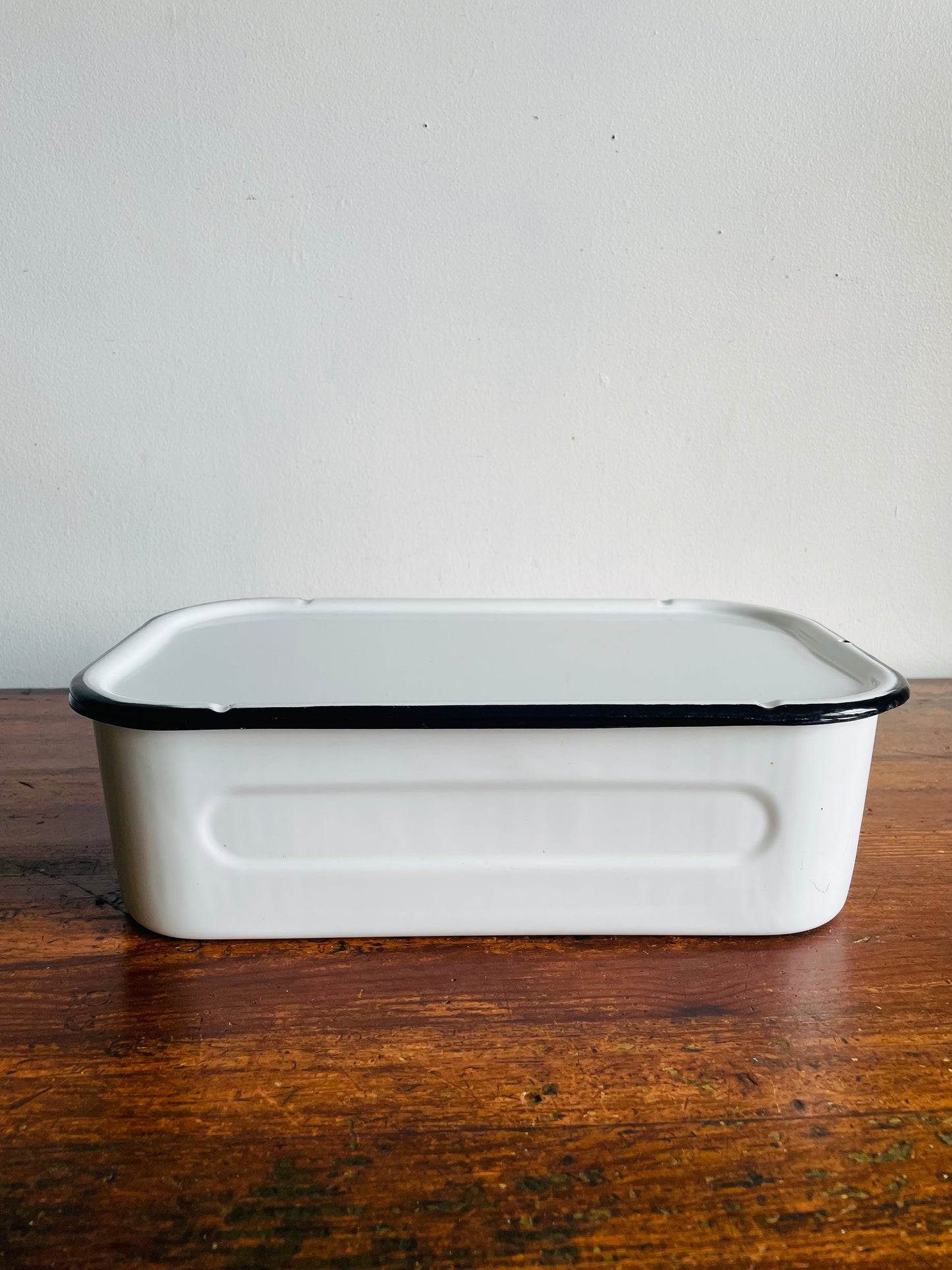 Vintage White with Black Trim GSW Opal Enamelware Refrigerator Box with Lid - Made in Canada by General Steel Wares Limited