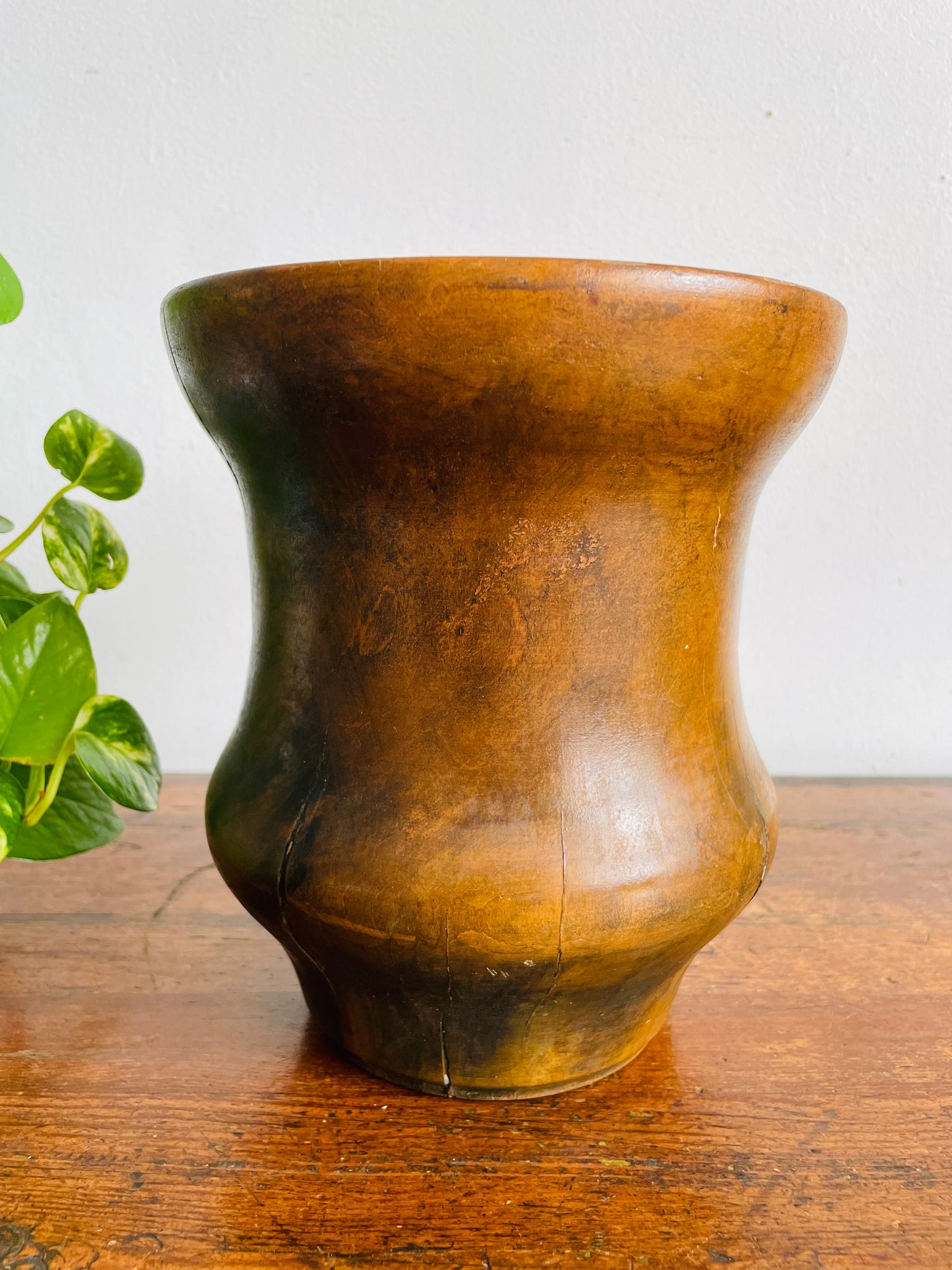 Vintage Handmade Wood Turned Vase - Made from a Single Piece of Wood