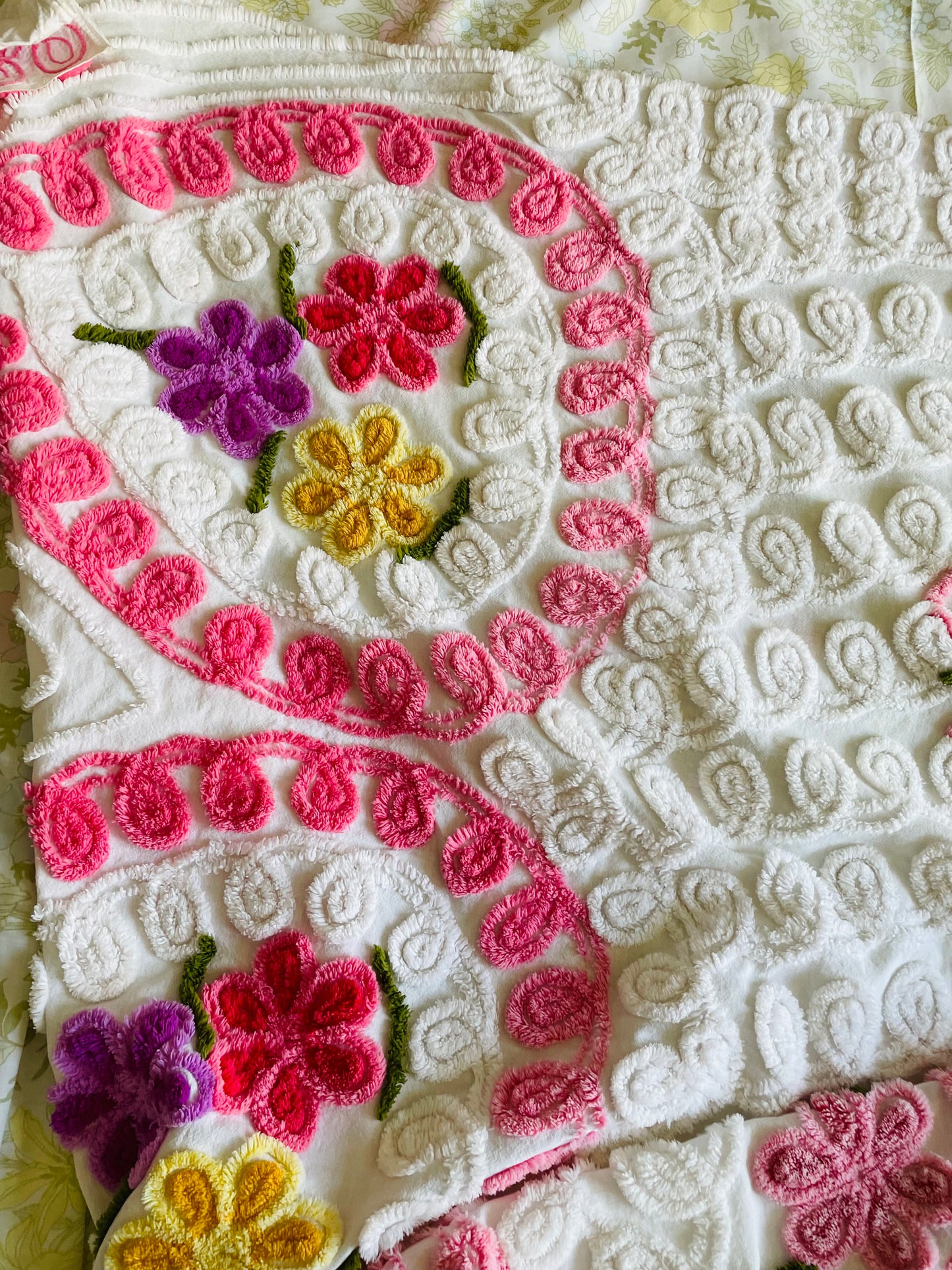 Stunning Chenille Bedspread Blanket with Bright & Colourful Double Peacock & Flower Design