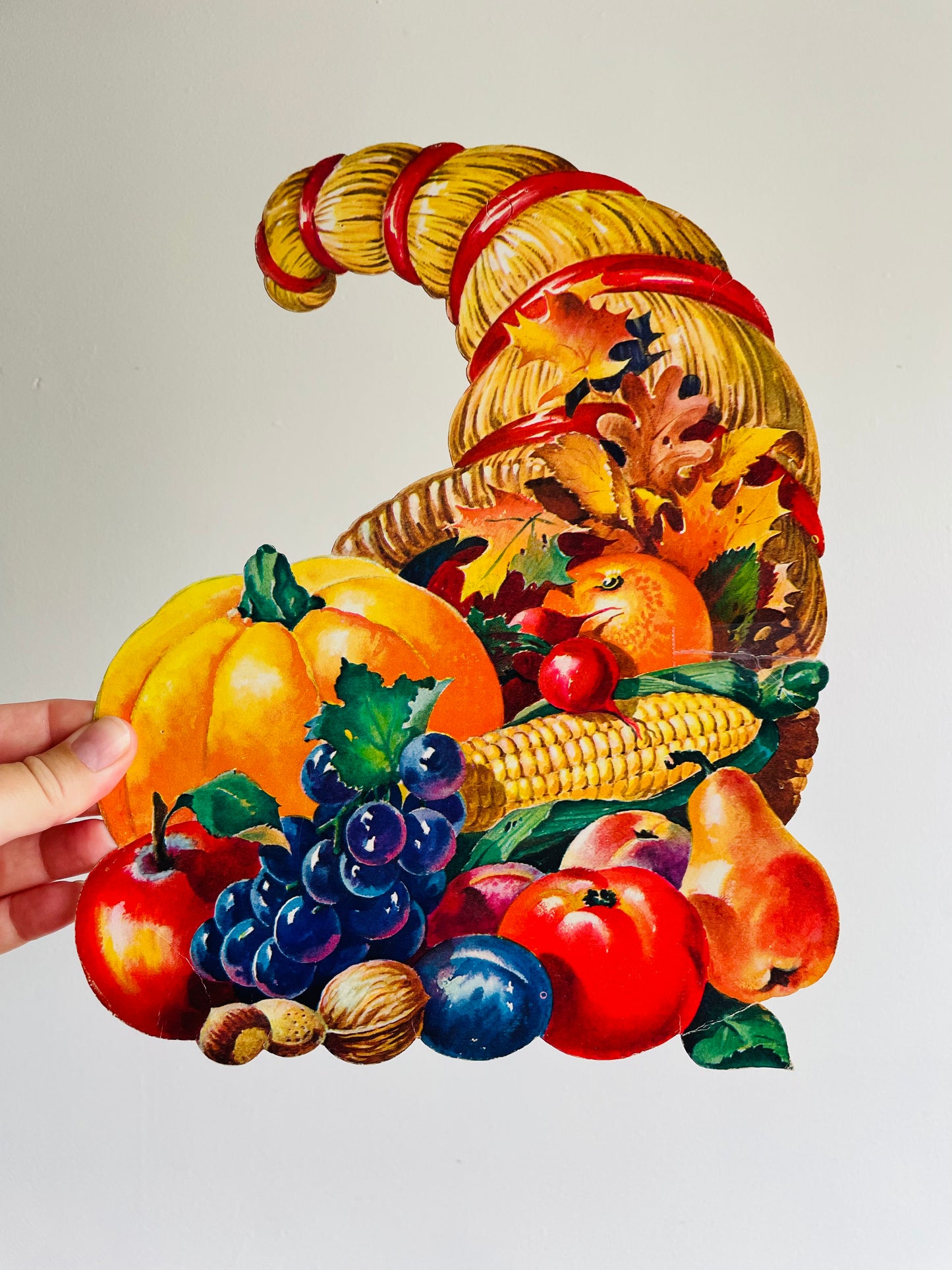 Vintage Thanksgiving Cardboard Cutouts - Cornucopia Horn of Plenty Harvest - Set of 2