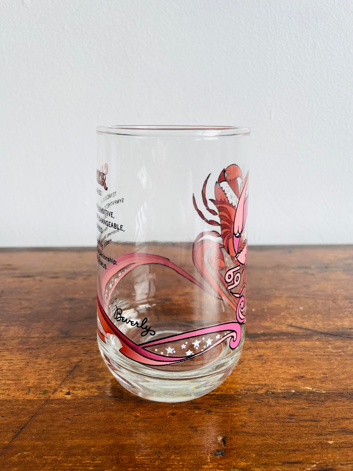 1976 K.M.A. Beverly Arby's Astrology Zodiac Drinking Glass - Cancer Crab Sign - June 22 to July 22 Birthdays