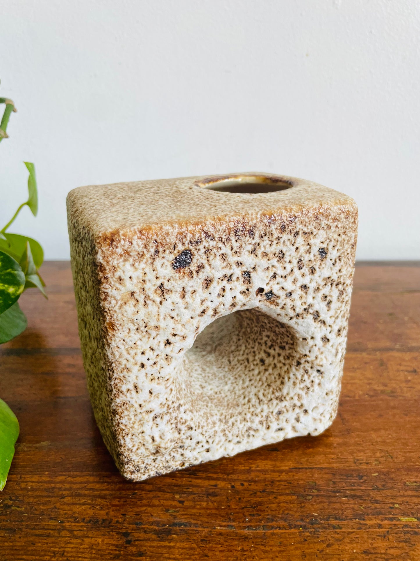 Vintage 1970s MCM Vest Keramiek Van Woerden Fat Lava Block Chimney Vase - Dutch Mid-Century Design - Made in The Netherlands