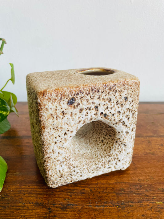 Vintage 1970s MCM Vest Keramiek Van Woerden Fat Lava Block Chimney Vase - Dutch Mid-Century Design - Made in The Netherlands