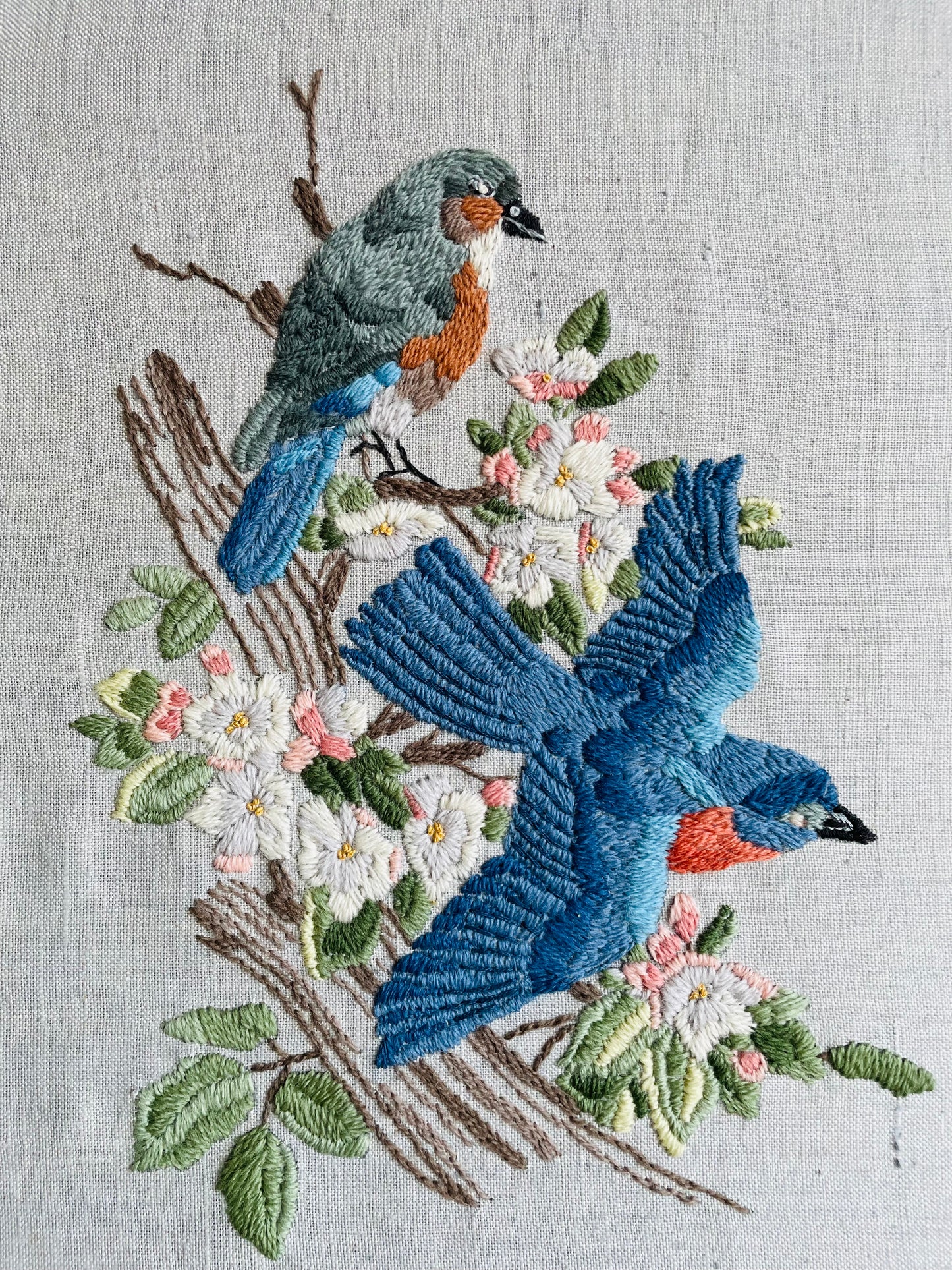 Blue Birds & Flower Blossoms Embroidery Picture