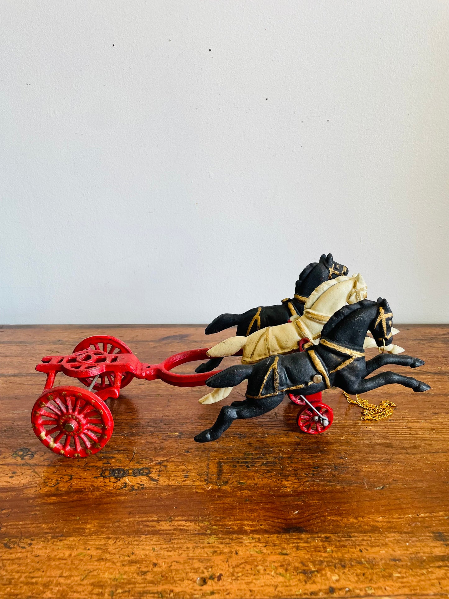 Vintage Hubley Cast Iron Three Horse Drawn Patrol or Fire Wagon with Driver Figure - Please Read