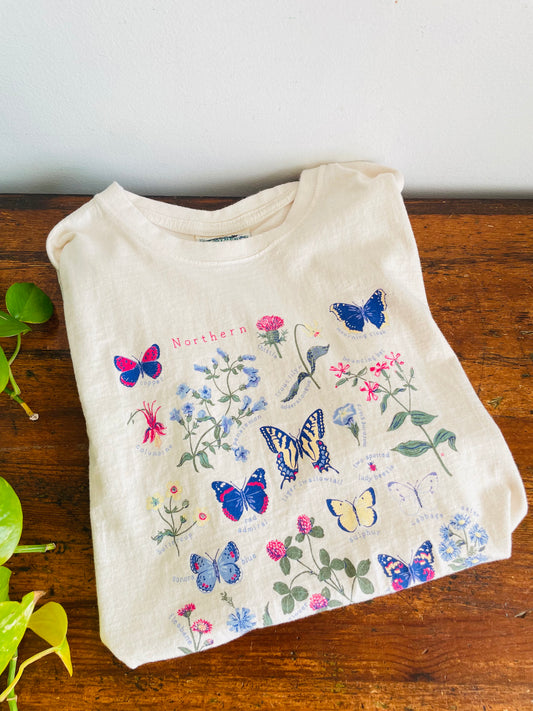 Vintage Northern Reflections 100% Cotton Cream T-Shirt with Butterflies & Wildflowers - Oversized Large - Made in Canada