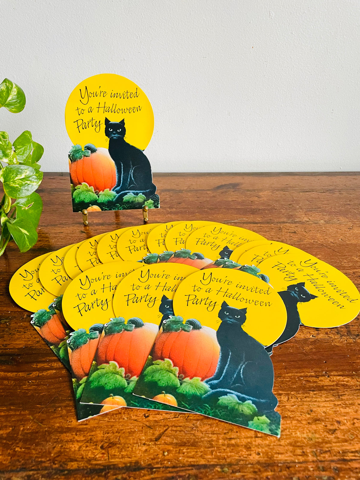 Vintage Carlton Cards Invitations You're Invited to a Halloween Party - Black Cat, Pumpkin Patch & Full Moon - Set of 16