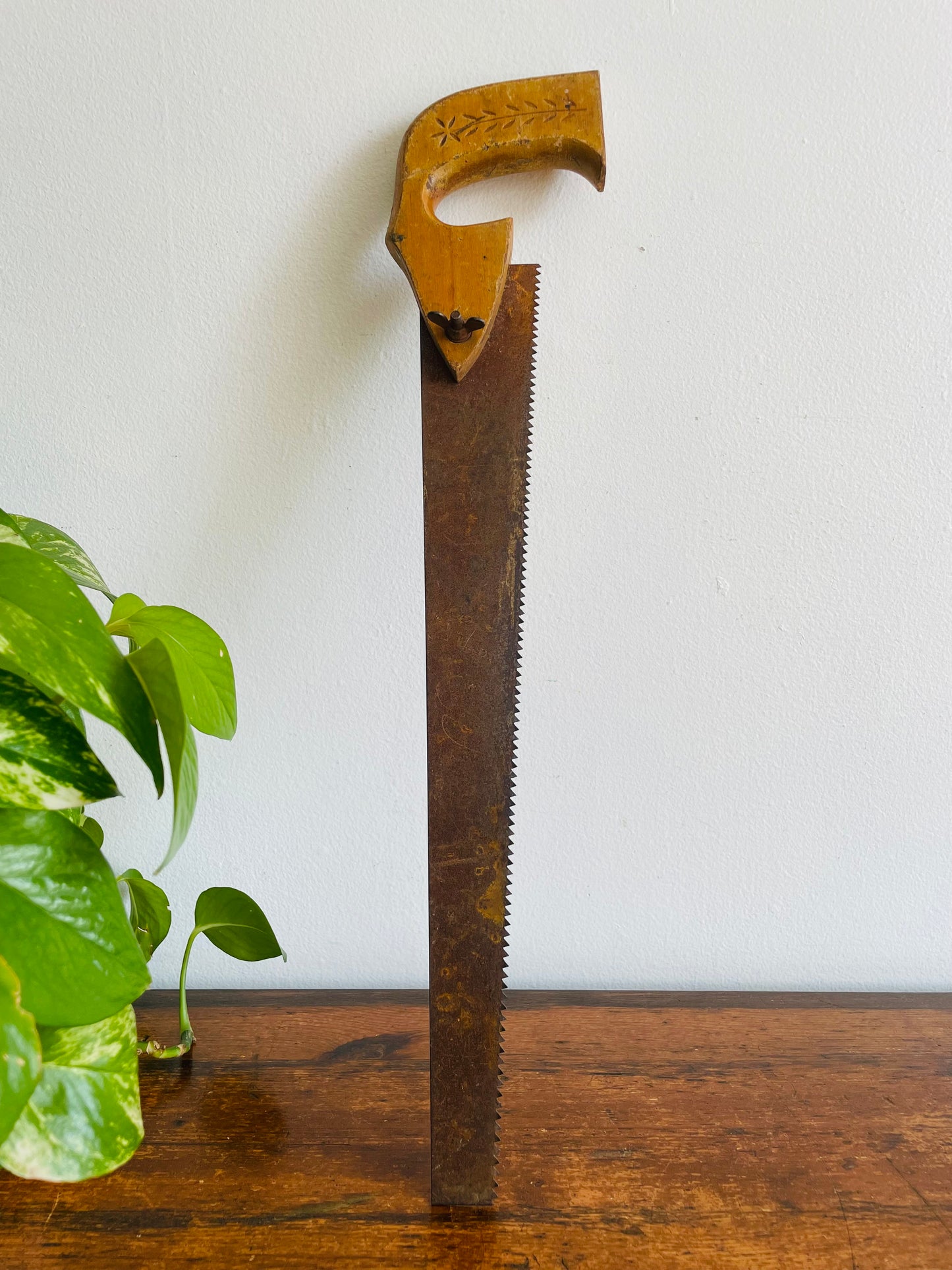 Saw with Floral Carved Wood Handle - Makes Great Wall Decor!