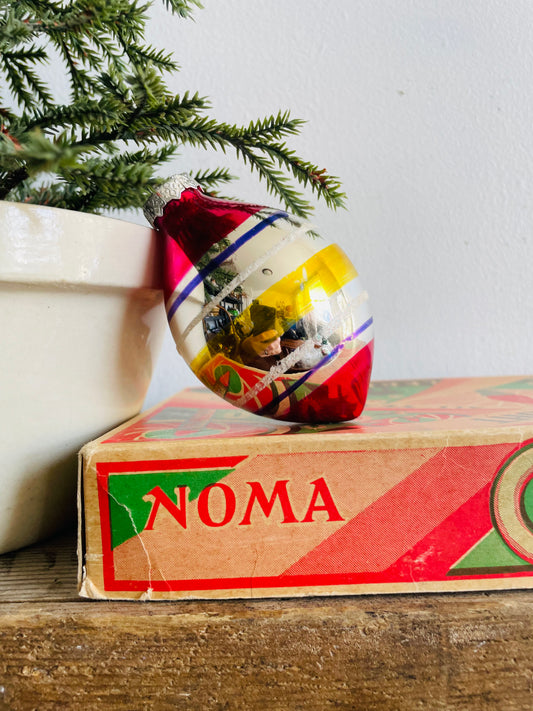 Glass Ornament with Red, Purple & Yellow Stripes