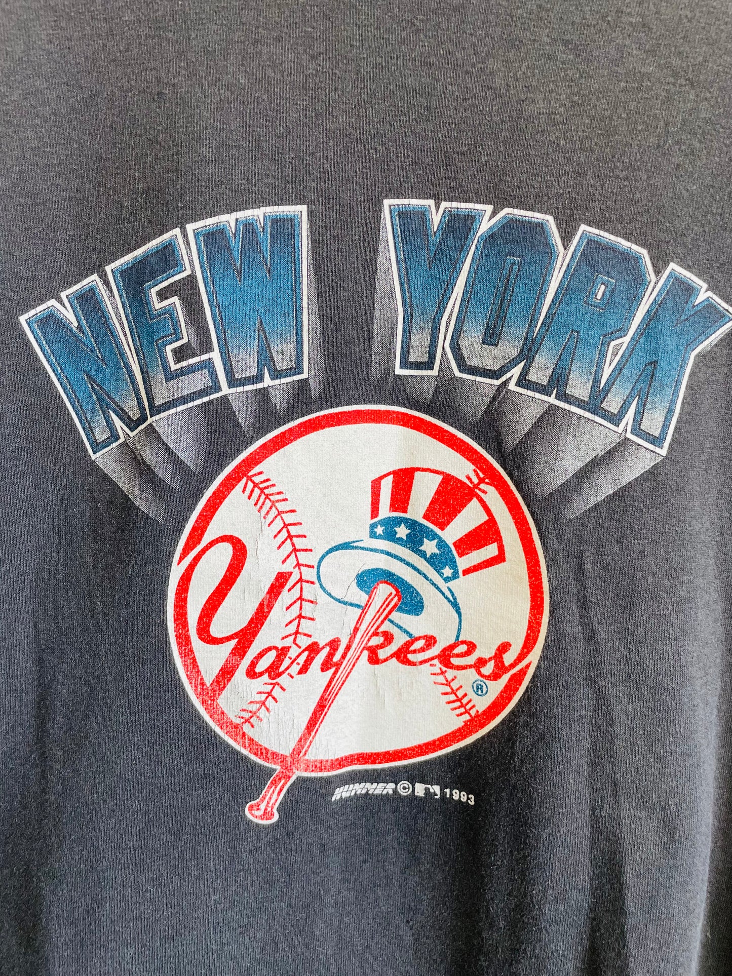 Vintage 1993 New York Yankees Baseball T-Shirt - Hummer Sportswear - Youth Size Large / Women's Size XS/Small