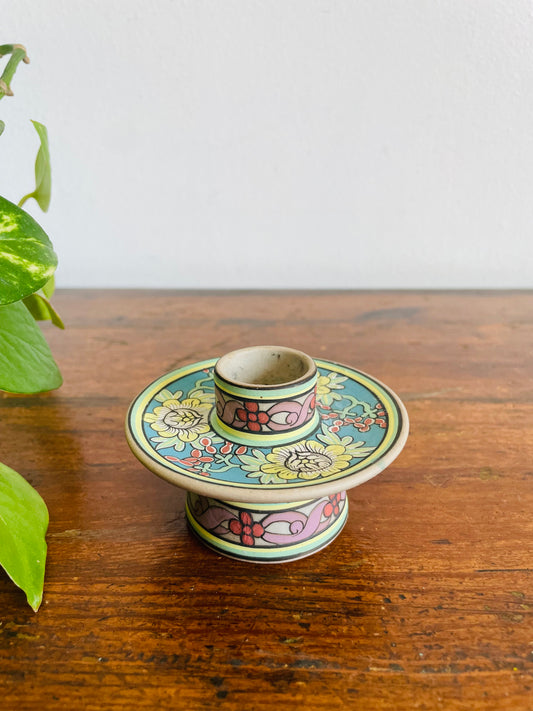 Vintage Baan Celadon Chiang Mai Pottery Candle Holder with Beautiful Flower Design - Made in Thailand