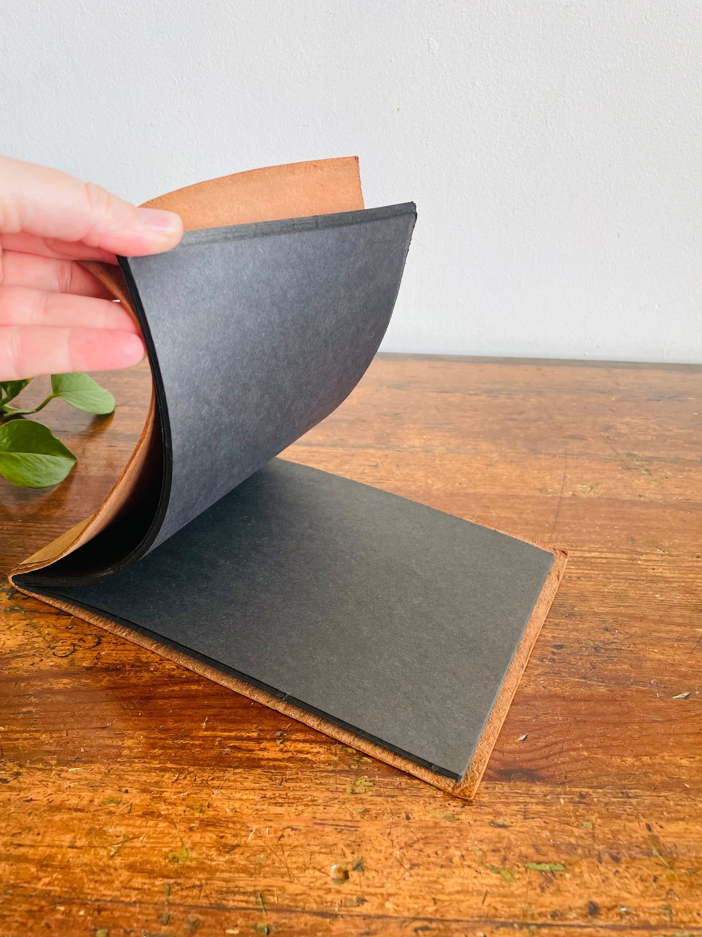 Vintage Leather Photo Album with Unused Black Black Pages Inside - Snapshots - Leaf & Dog Design - Souvenir from Winnipeg, Manitoba