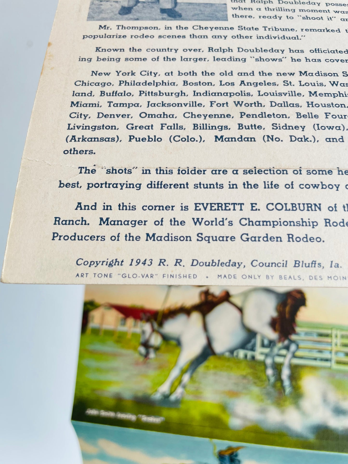 Vintage 1943 Ralph R. Doubleday’s Album of Western Action Prints in Postcard Booklet - 9 Double-Sided Cowboy & Cowgirl Pictures (Total of 18 Images)