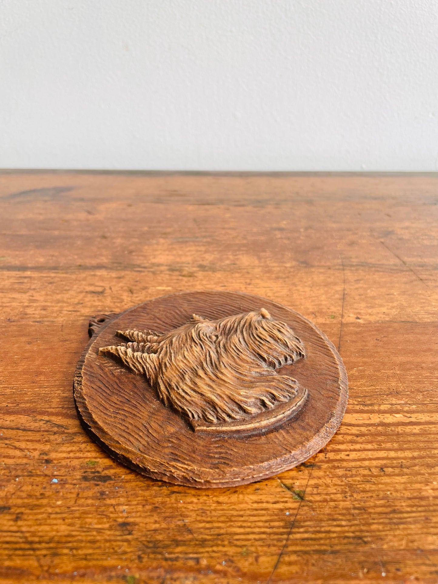 Carved Resin Wall Plaque Picture of Scruffy Terrier Dog