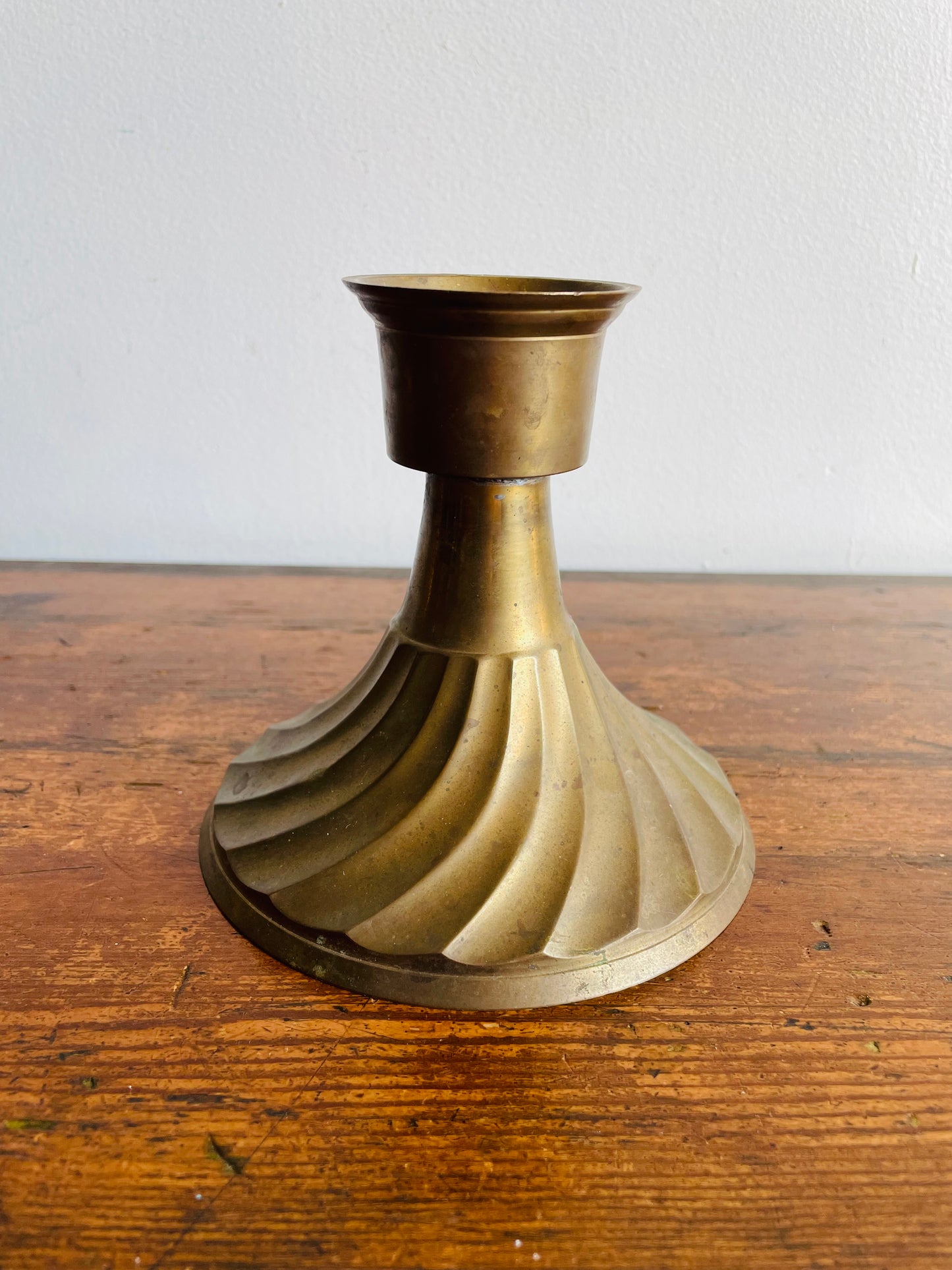 Brass Candle Holder with Beautiful Swirled Base Design - Made in India