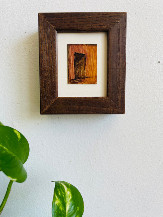 Vintage 1995 Miniature Original Art Painting in Chunky Dark Wood Frame - Artist Signed