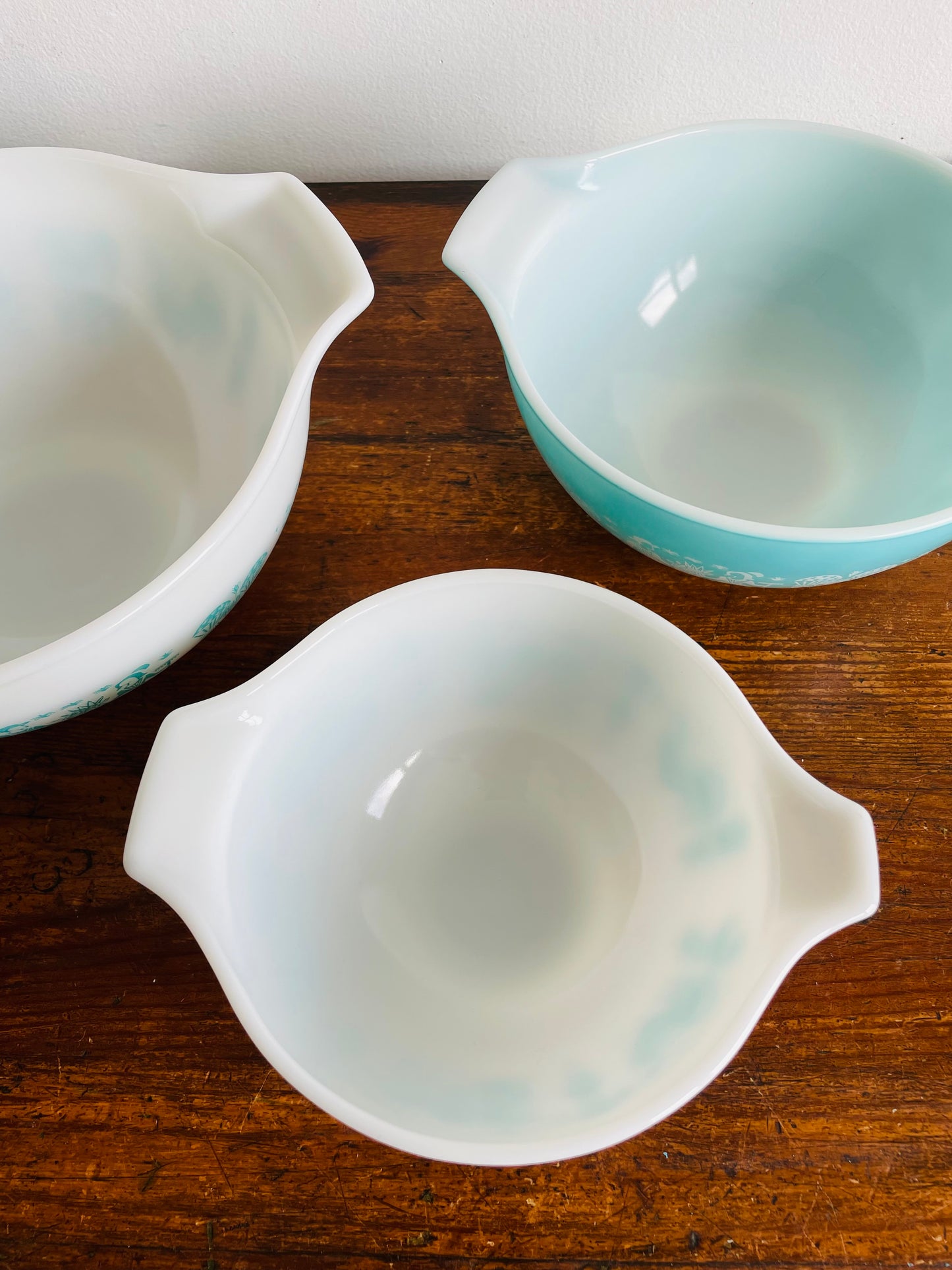 Pyrex 441, 442 & 443 Cinderella Nesting Bowls - Amish Butterprint Turquoise Pattern - Set of 3 Mixing Bowls