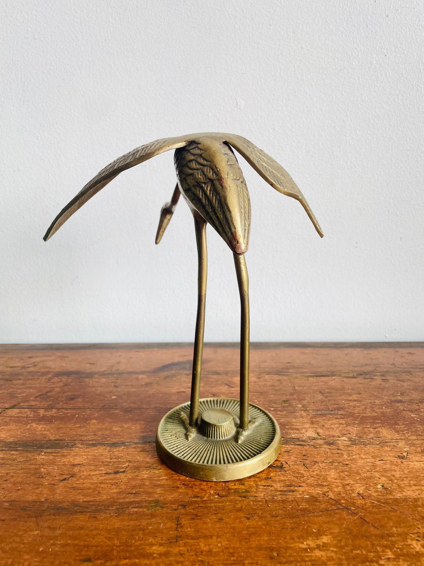 Vintage Solid Brass Crane Bird Figurine - Made in Korea
