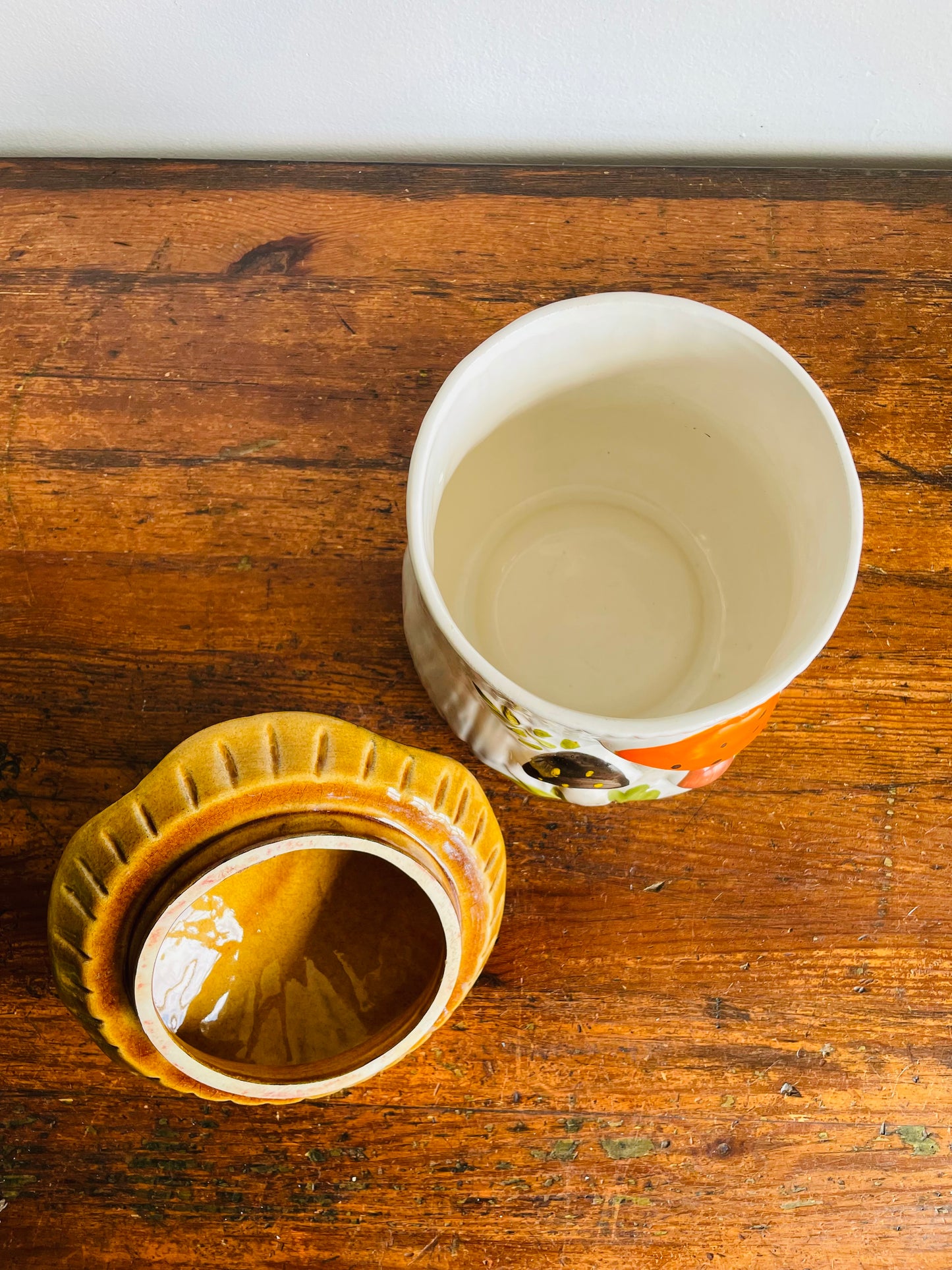Vintage Large Laurentian Pottery Merry Mushroom Kitchen Canister Jar with Lid #1 - Made in Canada