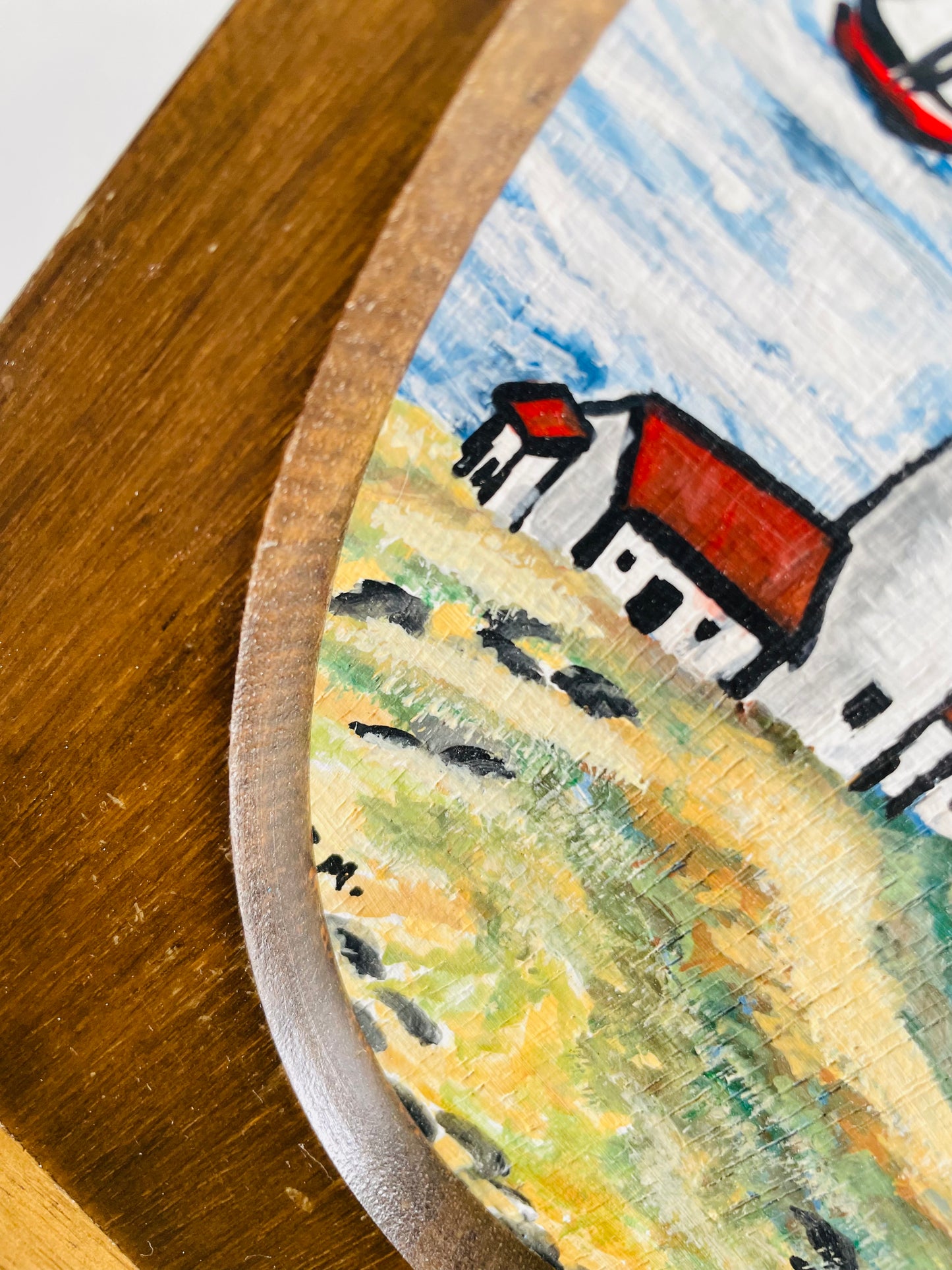 Vintage Original Art Painting of Lighthouse Nautical Scene in Hanging Wood Wall Shelf Ledge - Artist Signed