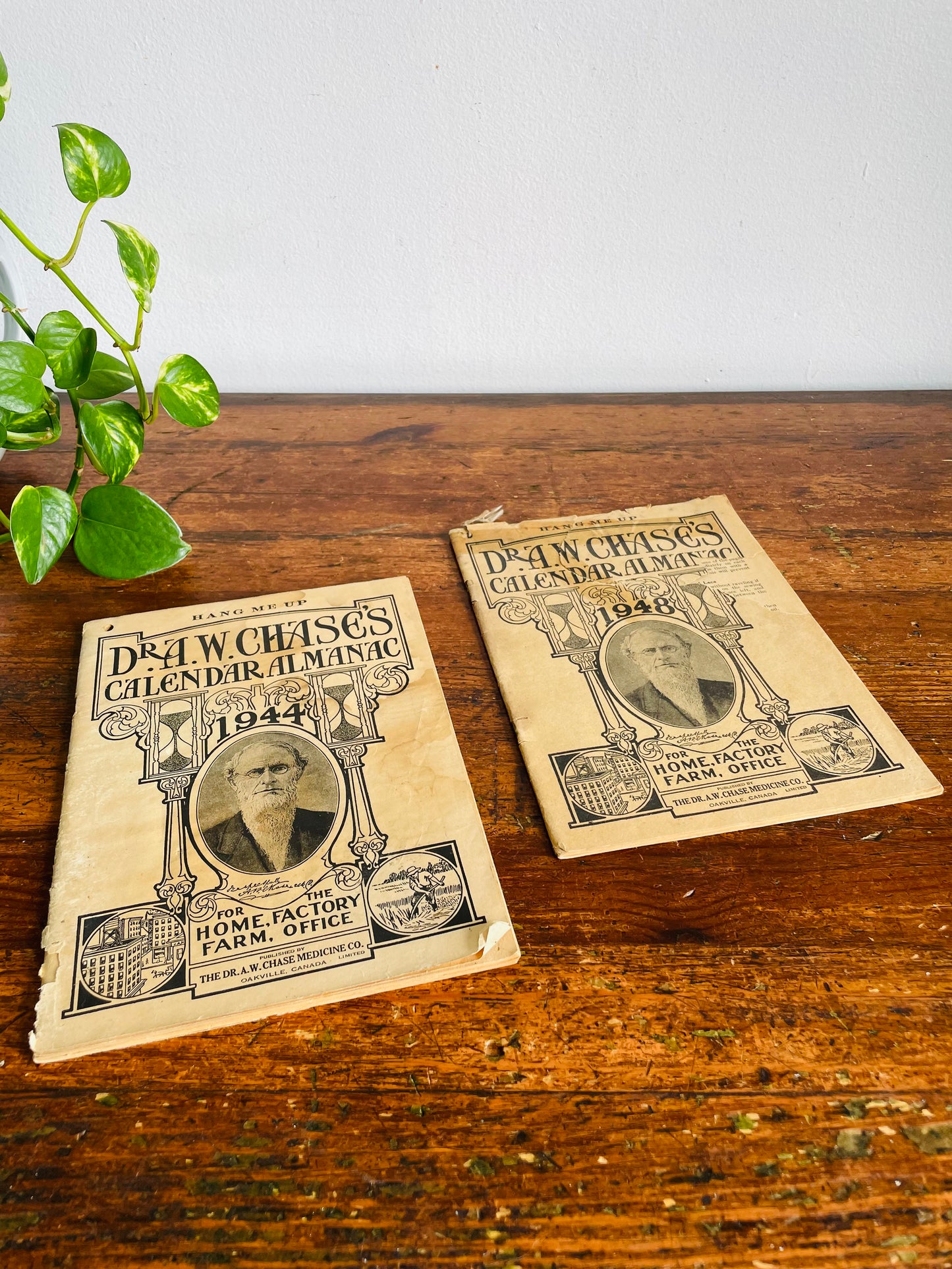 Vintage 1944 & 1948 Dr. A.W. Chase's Calendar Almanac Paper Booklets - For The Home, Factory, Farm & Office - Set of 2 - Oakville, Canada