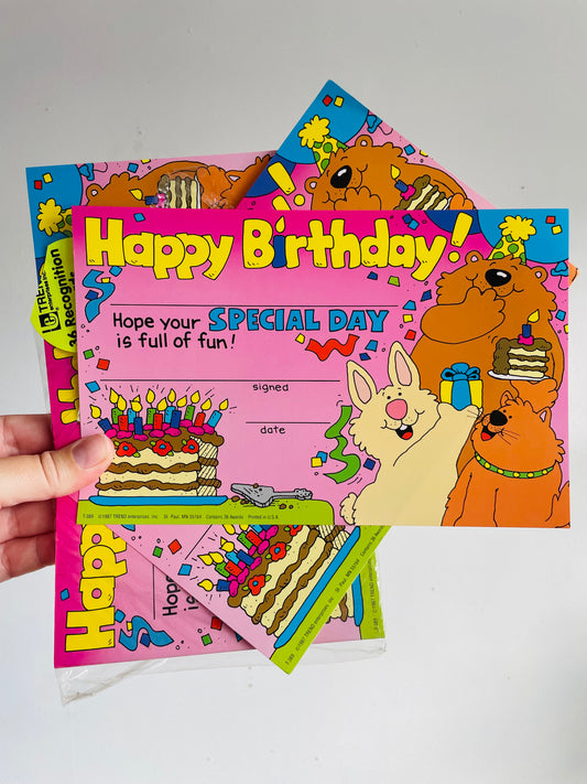 Vintage 1987 School Teacher Classroom Supplies - Blank Happy Birthday Certificates - 21 Sheets - Trend Enterprises Inc.