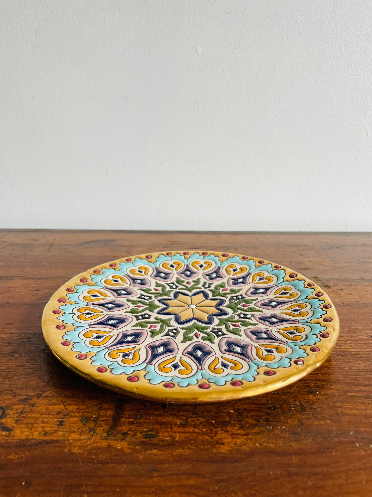 Handmade Wall Hanging Plate - Ceramicas Sevilla Spain Limited Editions - Decorated with 24 Karat Gold & Enamel