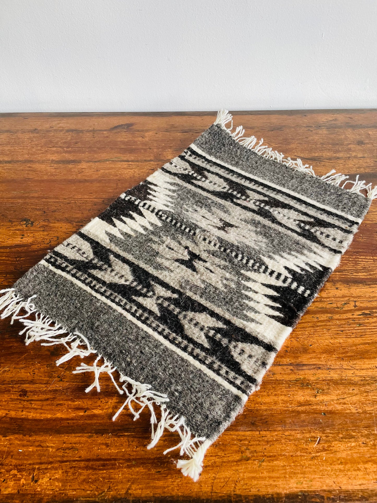 Mexican Woven Wool Placemat, Mini Runner, or Trivet Textile with Fringe