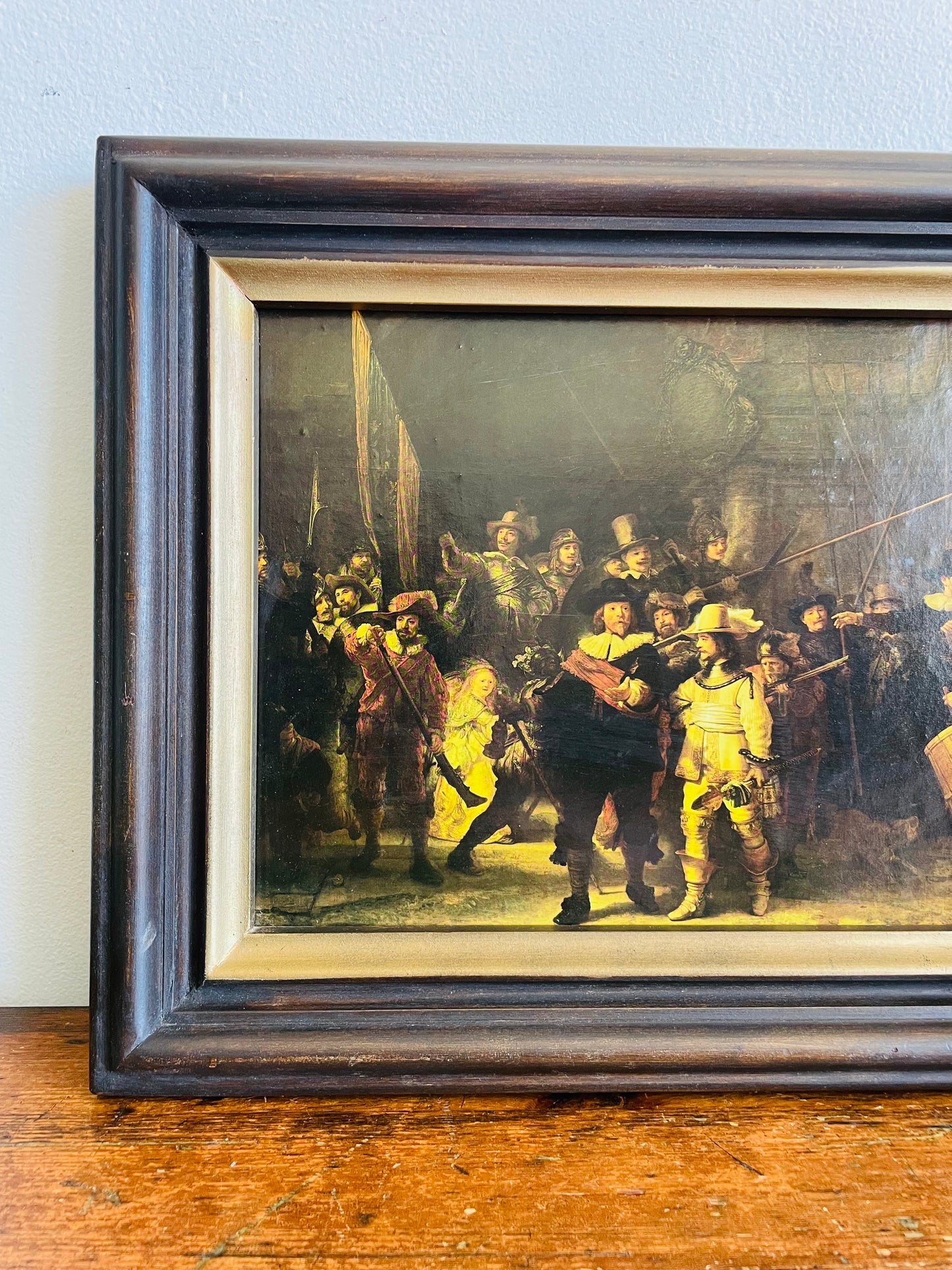Vintage Framed Reproduction Print Picture - The Night Watch by Dutch Artist Rembrandt van Rijn - Rijksmuseum Amsterdam