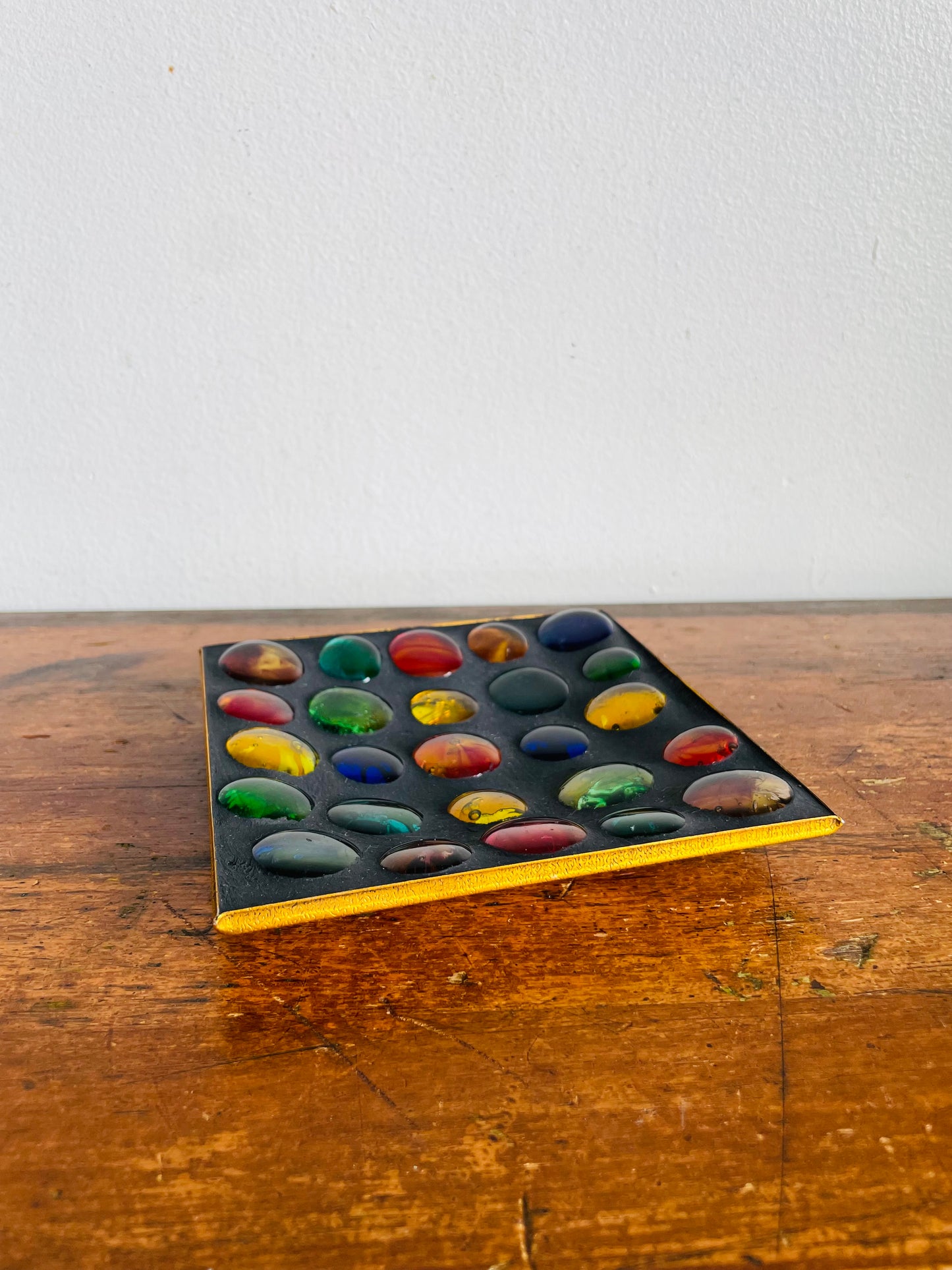 Vintage 1960s Multicoloured Glass Cabochon Pebble Catchall Trinket Dish