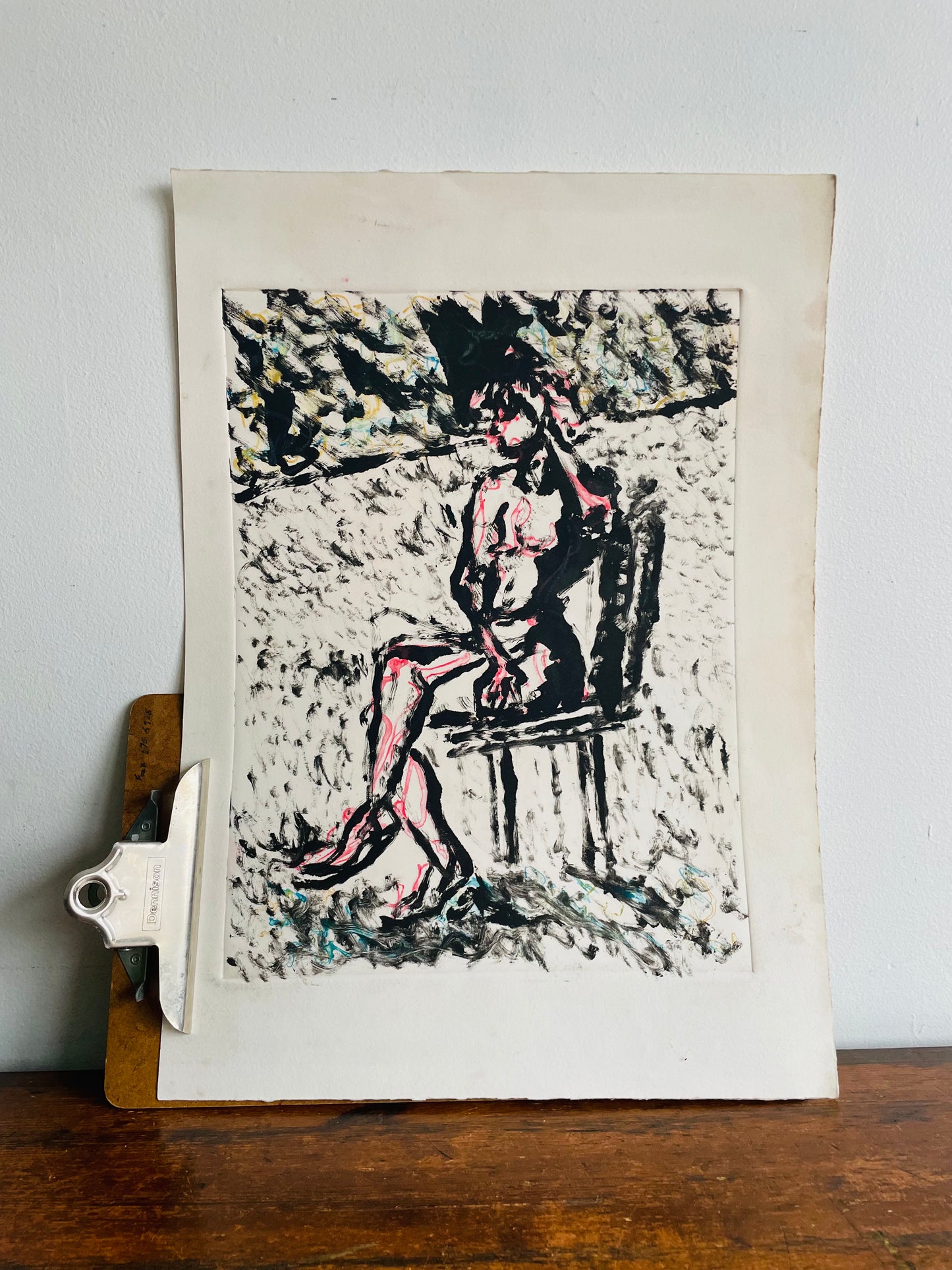 1950s Original Art Mixed Media Painting Sketch - Academic Nude Portrait Study on Paper of Person