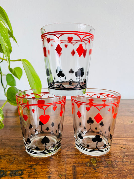 Schwartz Mustard Playing Card Drinking Glasses - Hearts, Spades, Clubs & Diamonds - Set of 3