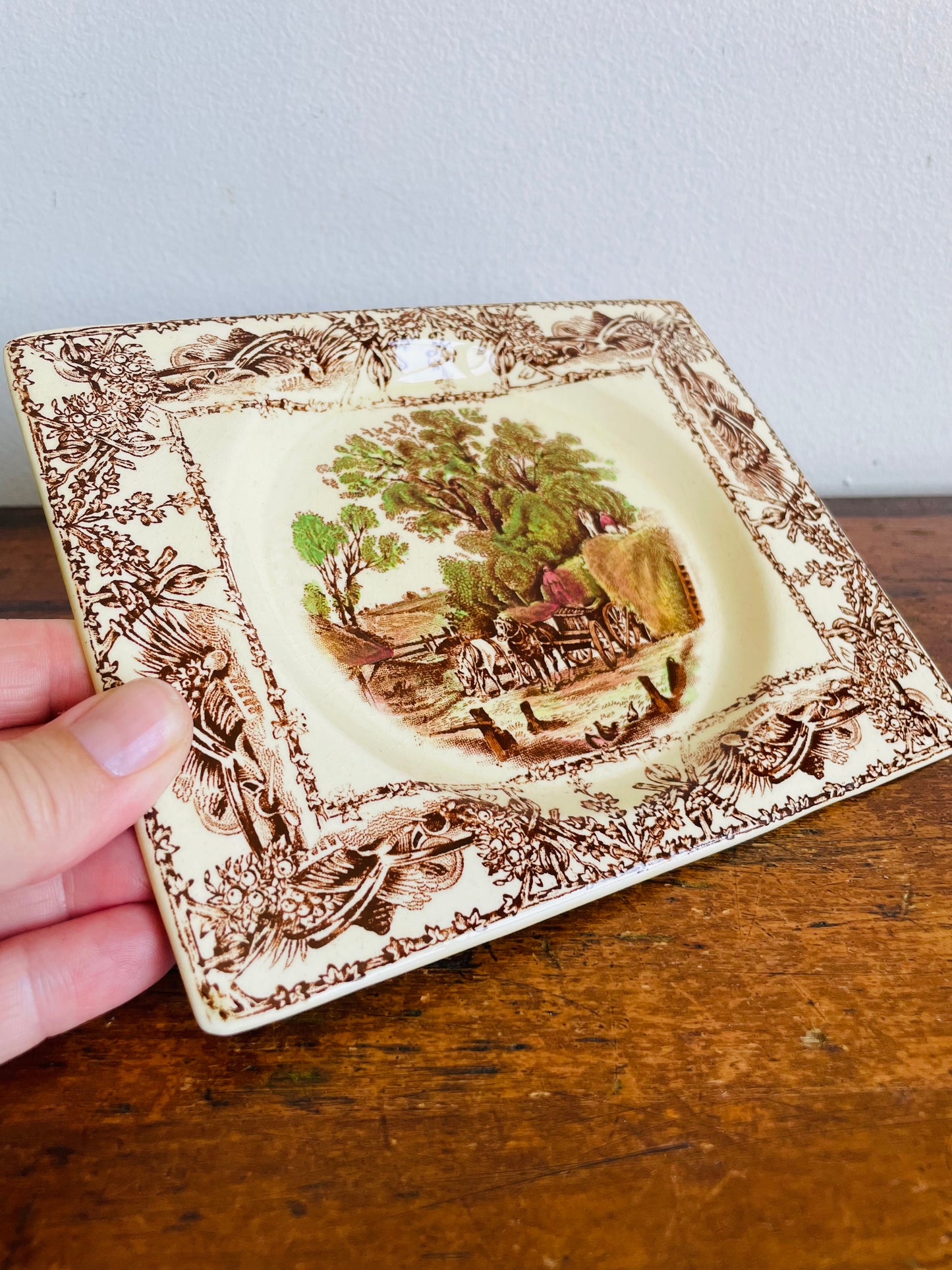 Vintage Royal Staffordshire Pottery A.J. Wilkinson Ltd. Rural Scenes Trinket Dish Plate - The Biarritz - Made in Great Britain